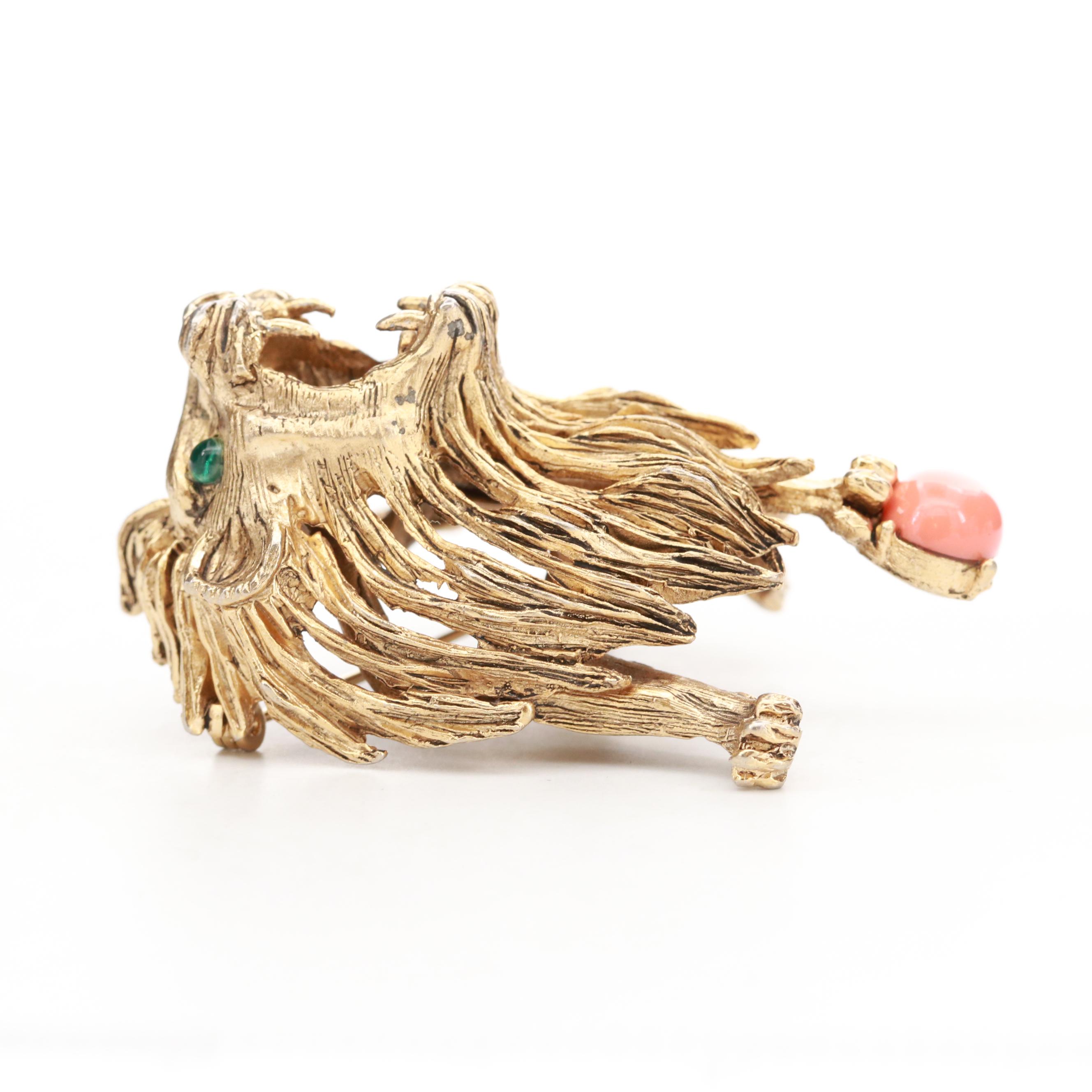 Circa 1960s Hattie Carnegie Gold Tone Roaring Lion Brooch