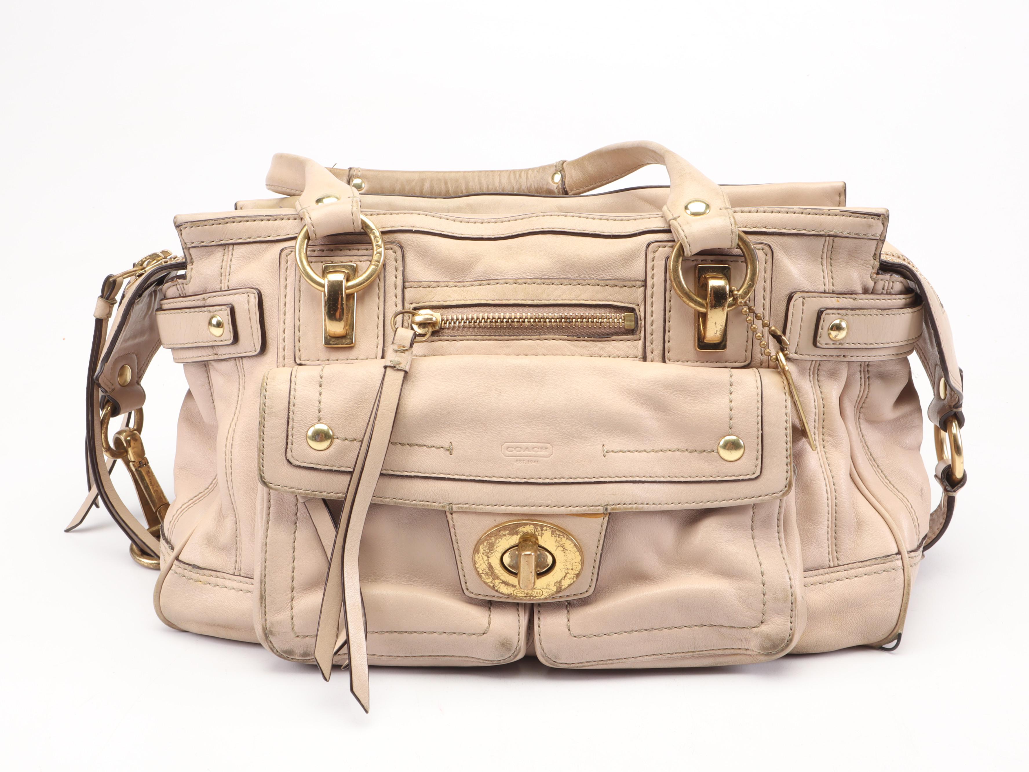Coach Legacy Taupe Leather Hampton Lindsay Satchel With Brown Leather Wallet