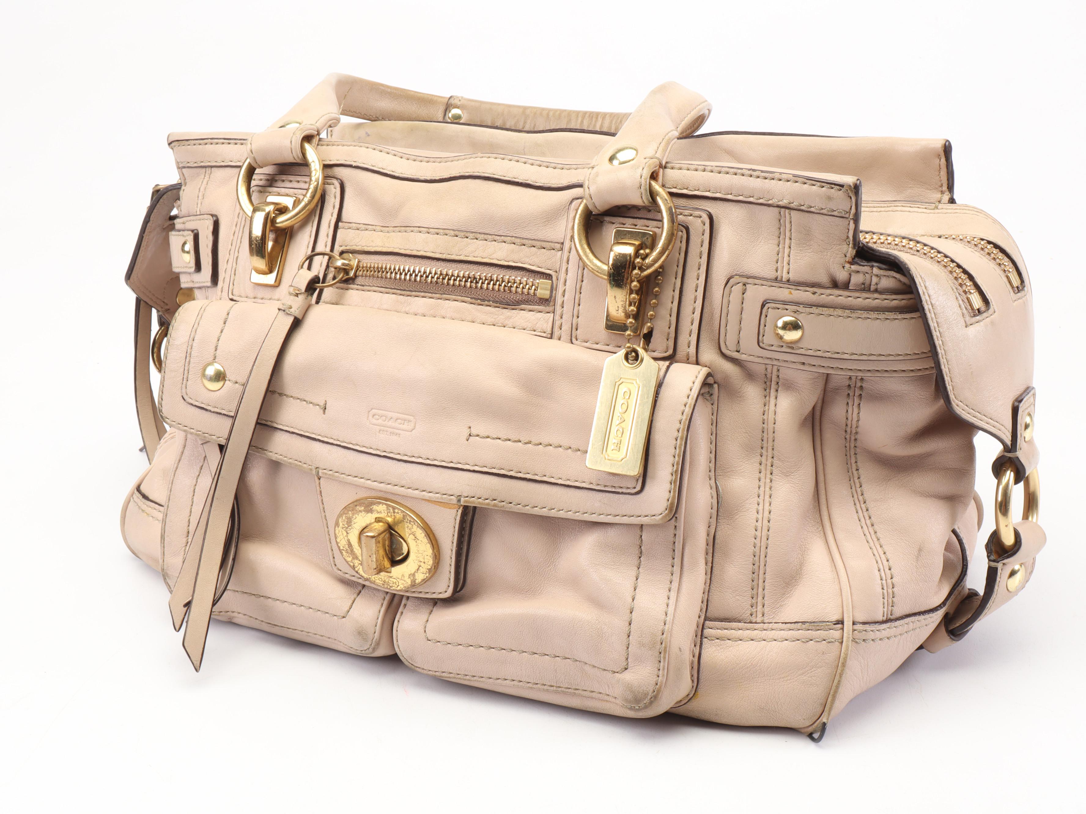 Coach Legacy Taupe Leather Hampton Lindsay Satchel With Brown Leather Wallet