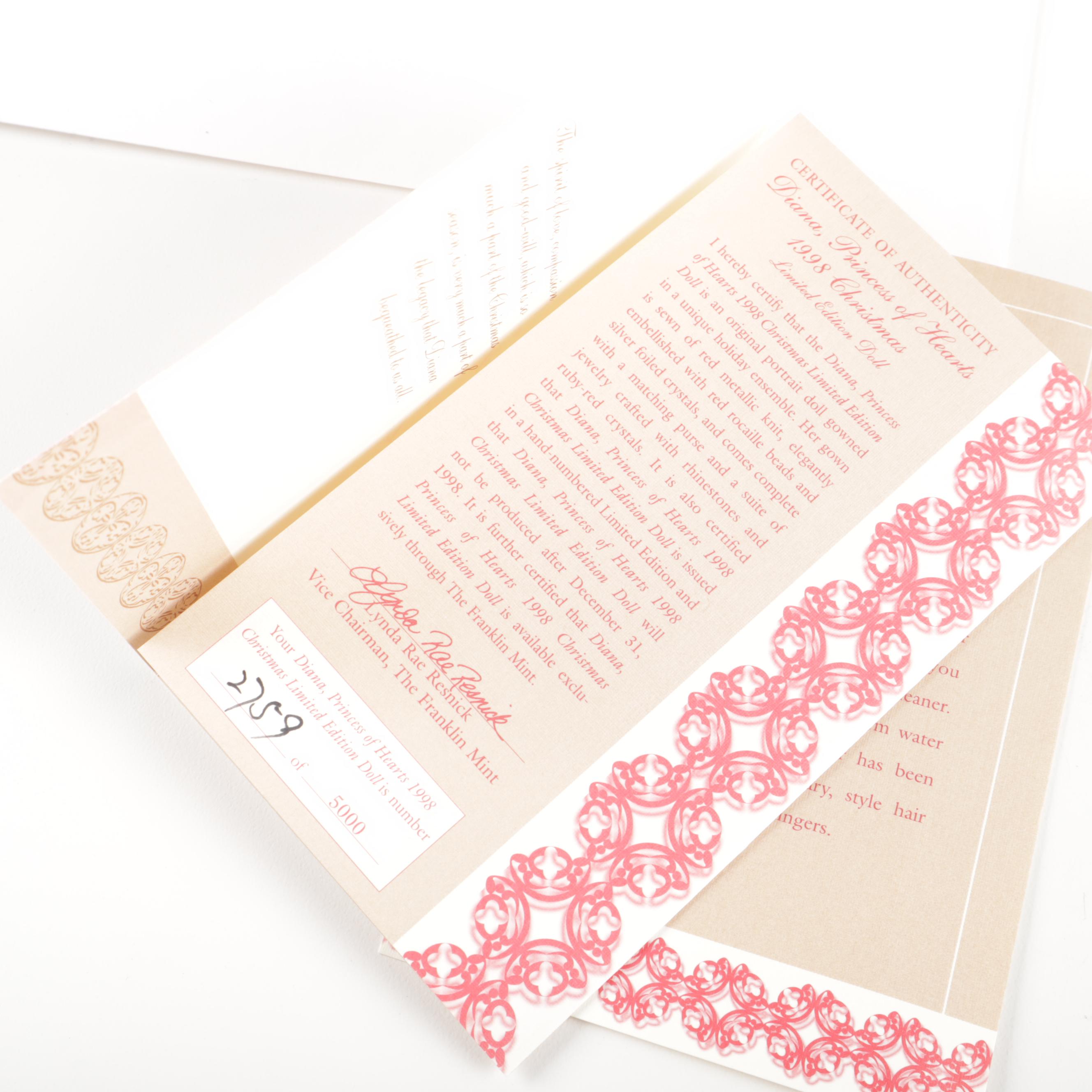 Franklin Mint Princess Diana Porcelain Doll Collection