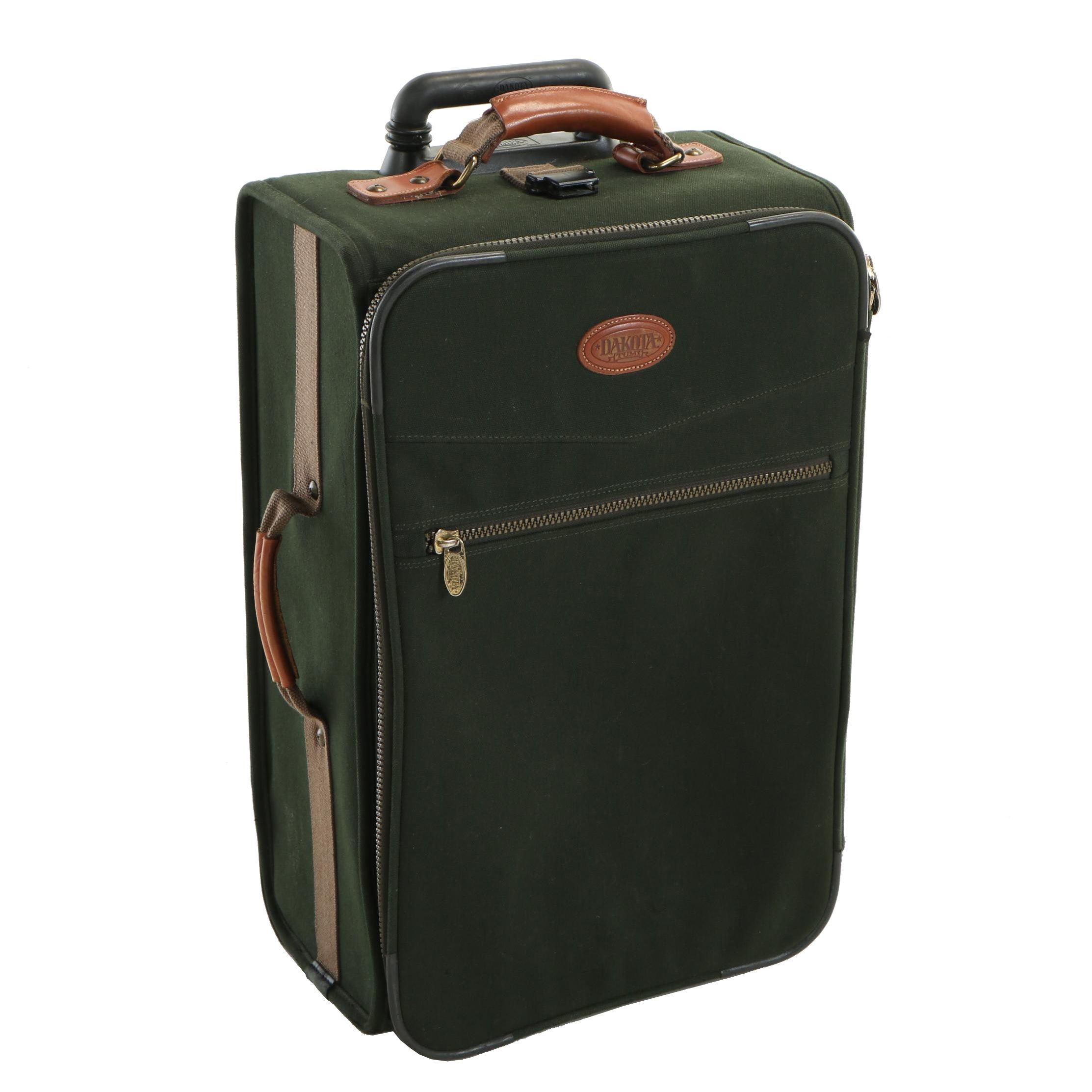 Tumi Dakota Green Canvas and Tan Leather Rolling Suitcase