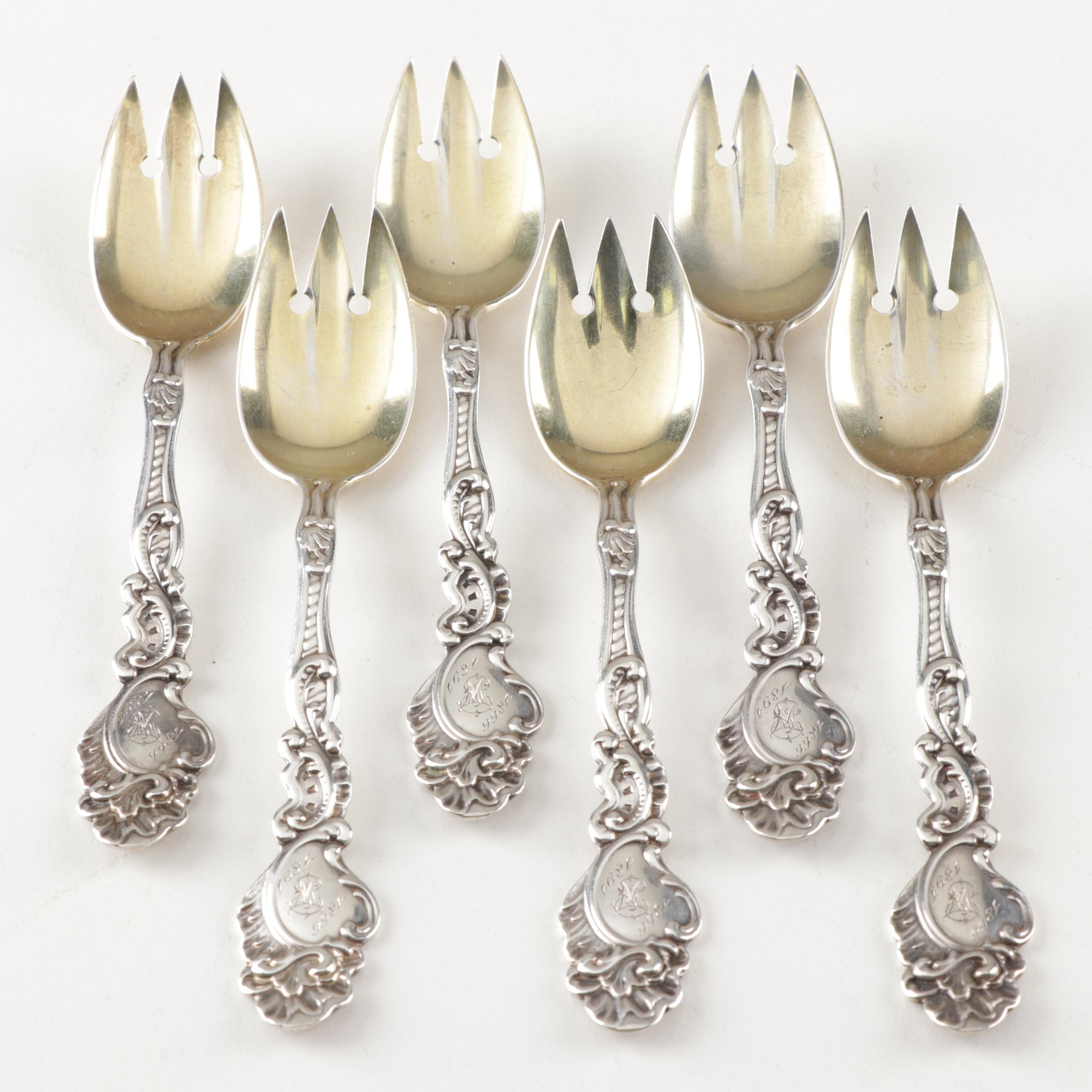 Gorham "Marie Antoinette" Sterling Silver Ice Cream Forks, Circa 1890