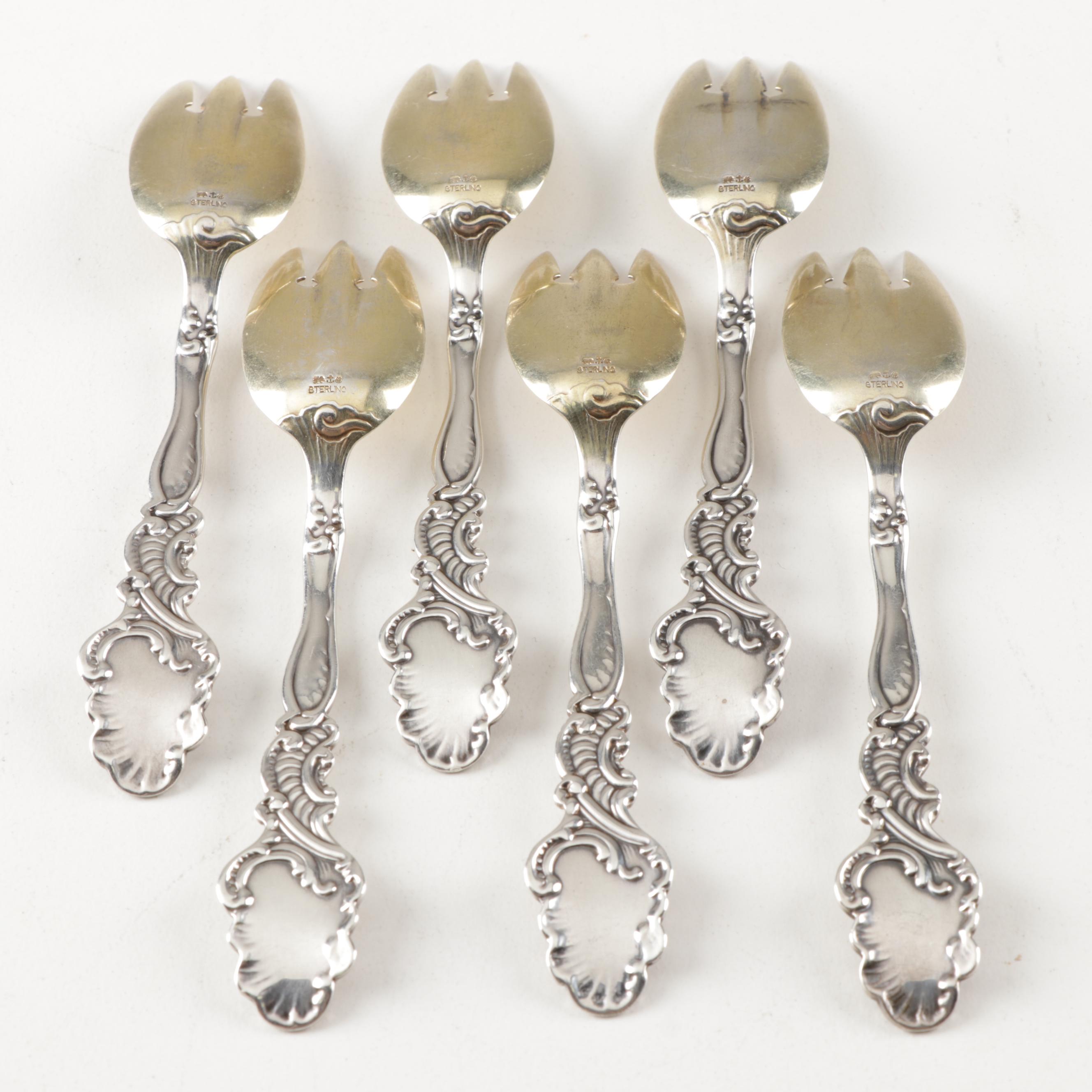 Gorham "Marie Antoinette" Sterling Silver Ice Cream Forks, Circa 1890