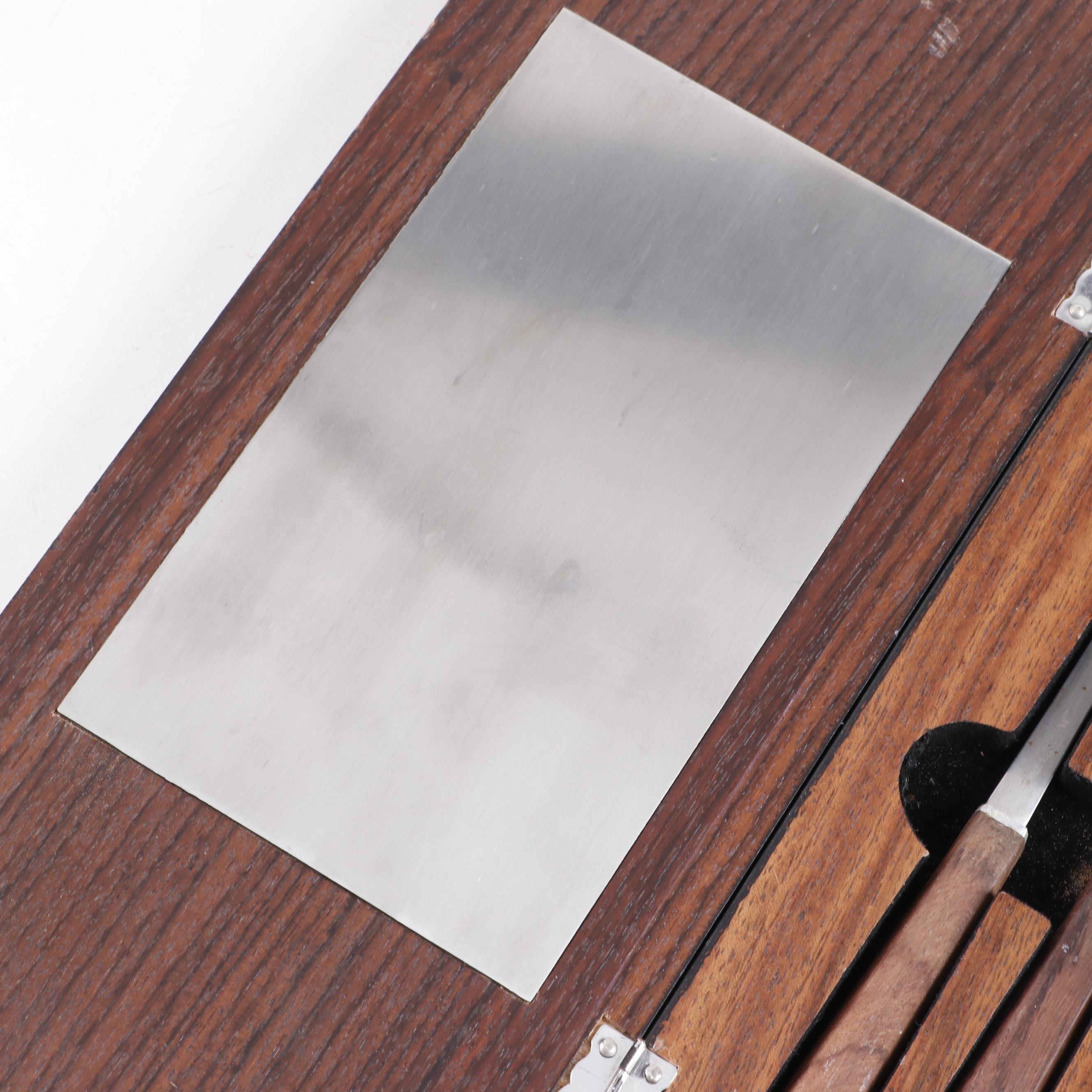 Danish Modern Teak, Rosewood, and Stainless Steel Ice Bucket and Bar Tools