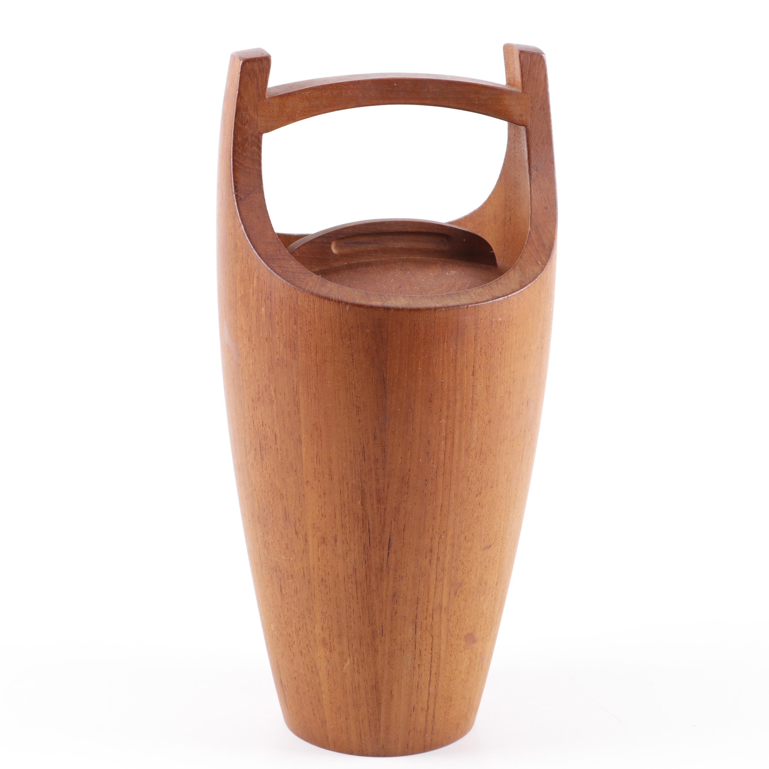 Danish Modern Teak, Rosewood, and Stainless Steel Ice Bucket and Bar Tools