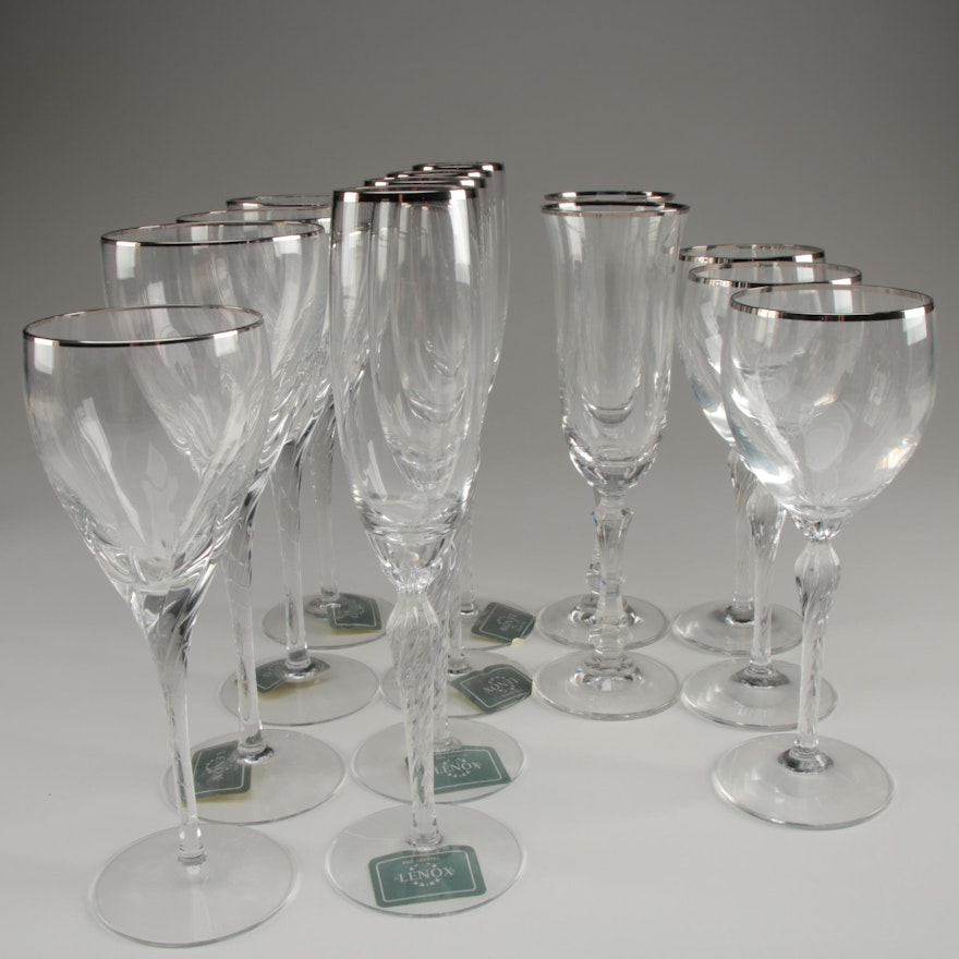 Lenox Platinum Rimmed Goblets and Flutes with Other Platinum Rimmed Flutes