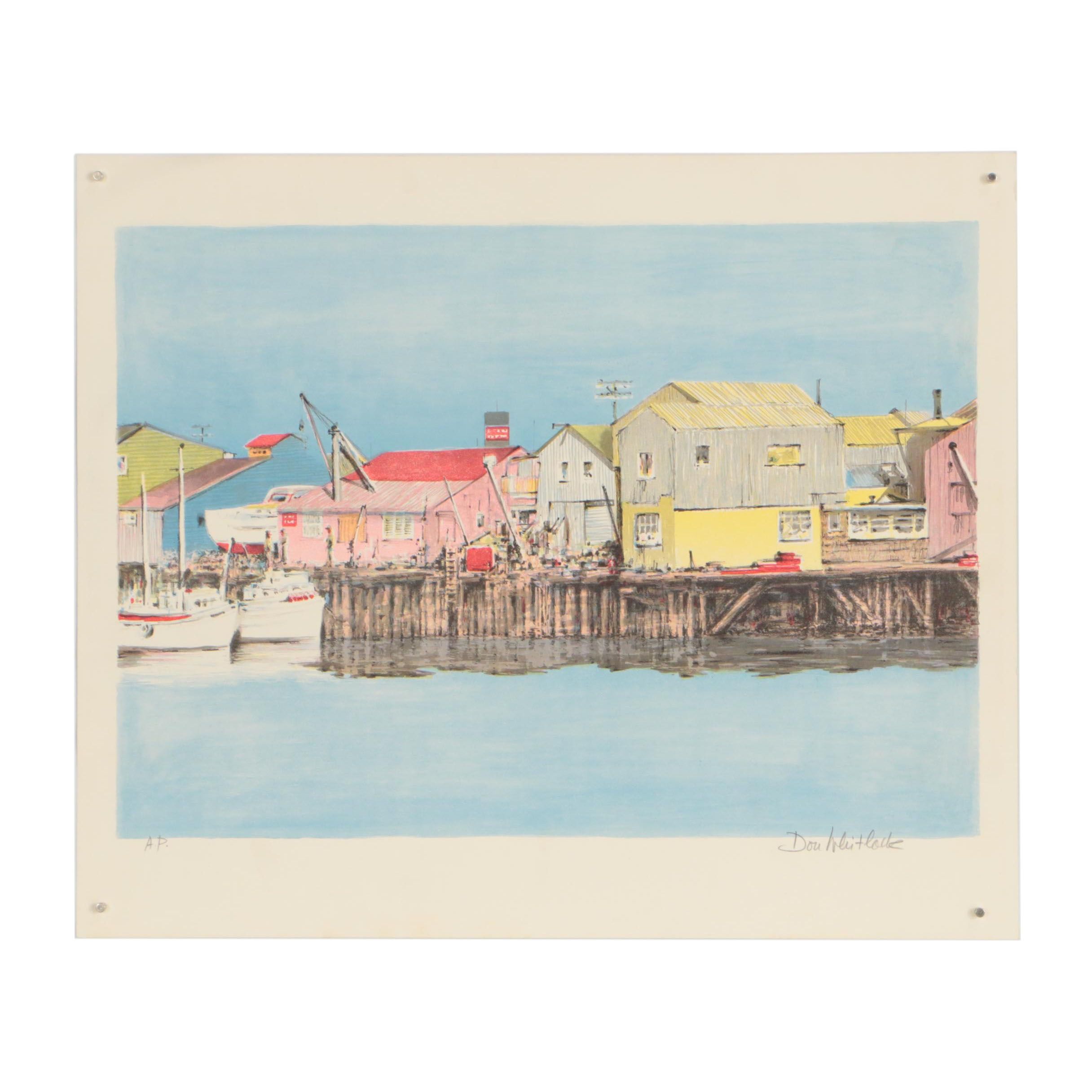 Don Whitlock Color Lithograph of Harbor Scene