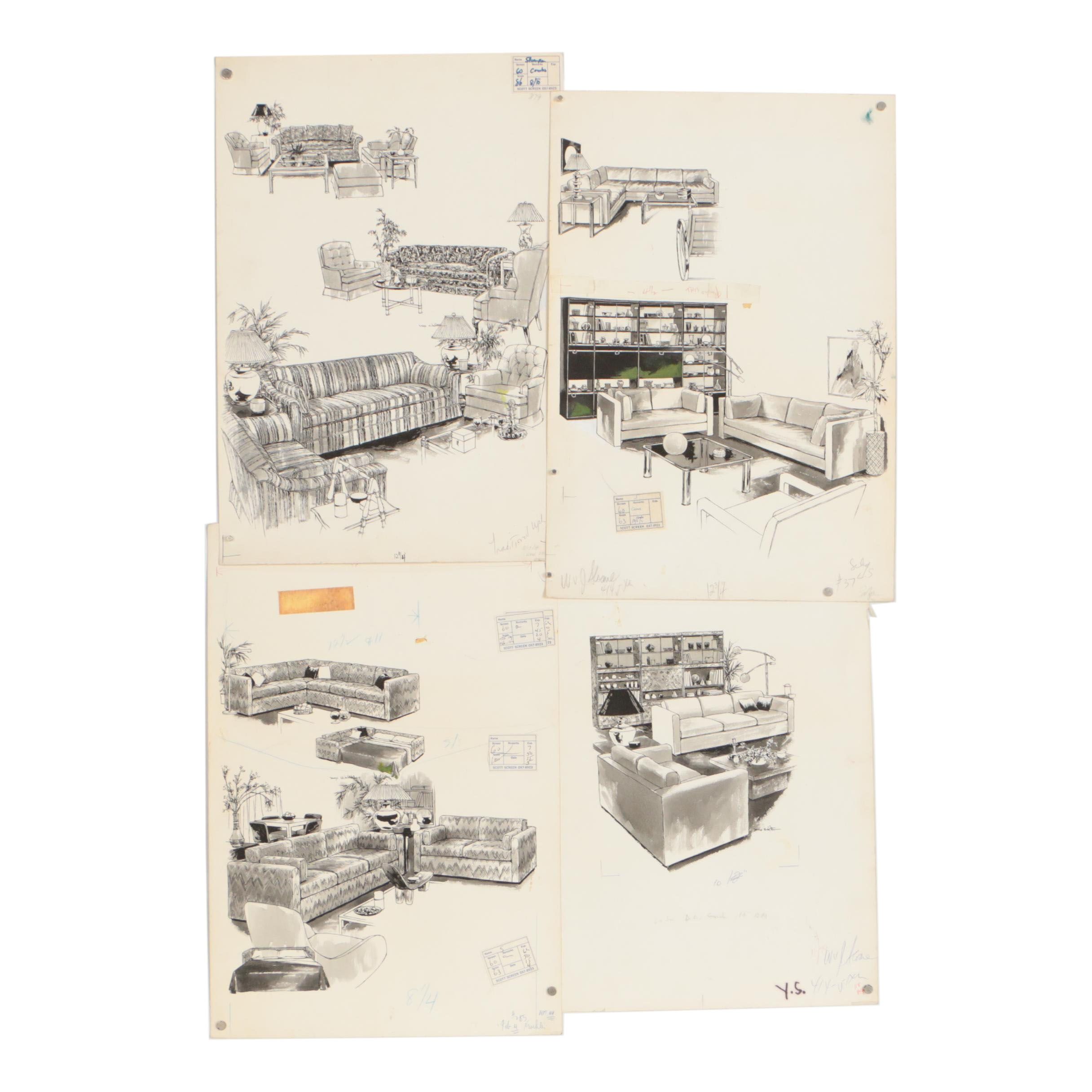 Max Walter Furniture Design Illustrations for W. & J. Sloane