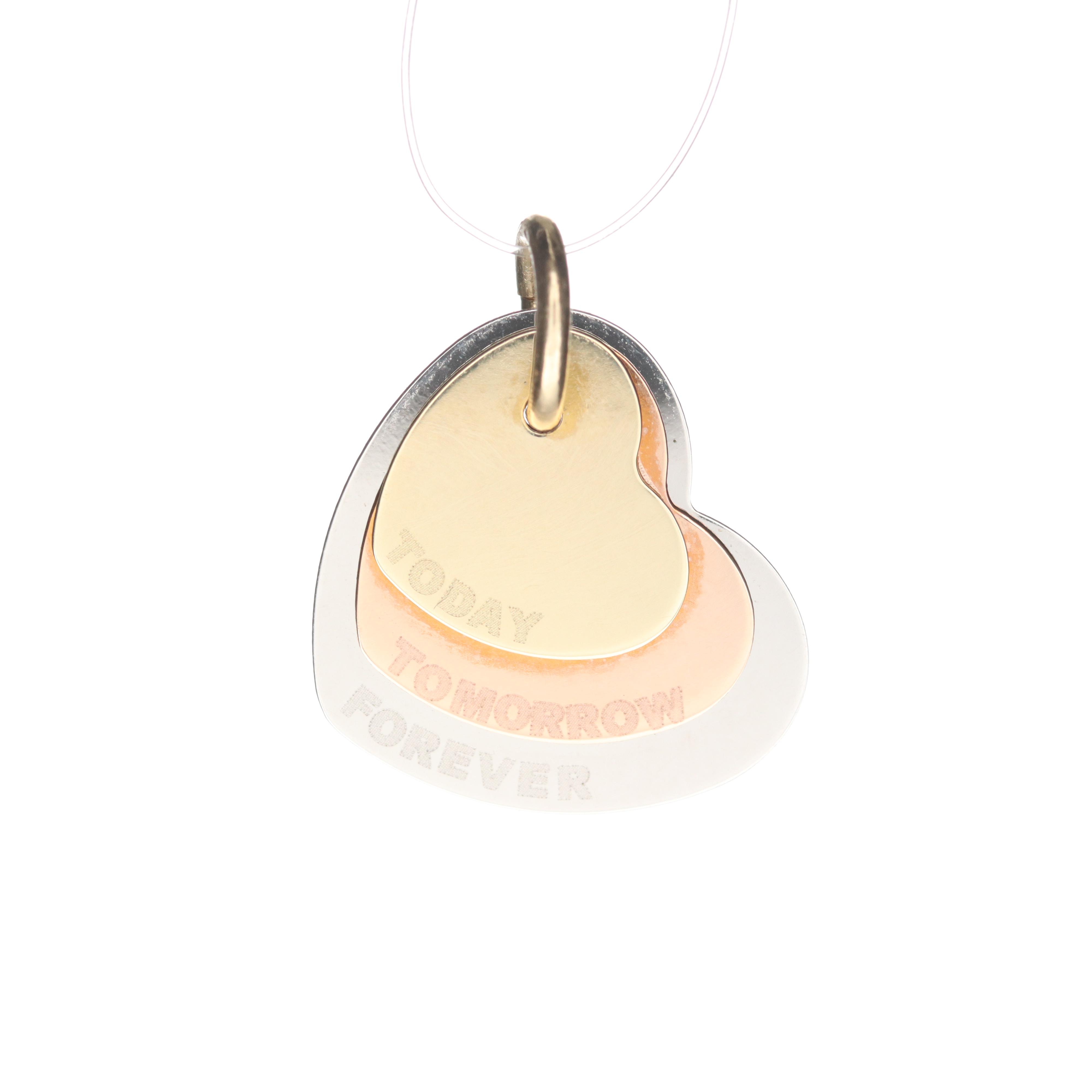 14K White, Yellow and Rose Gold "Today, Tomorrow, Forever" Heart Pendant