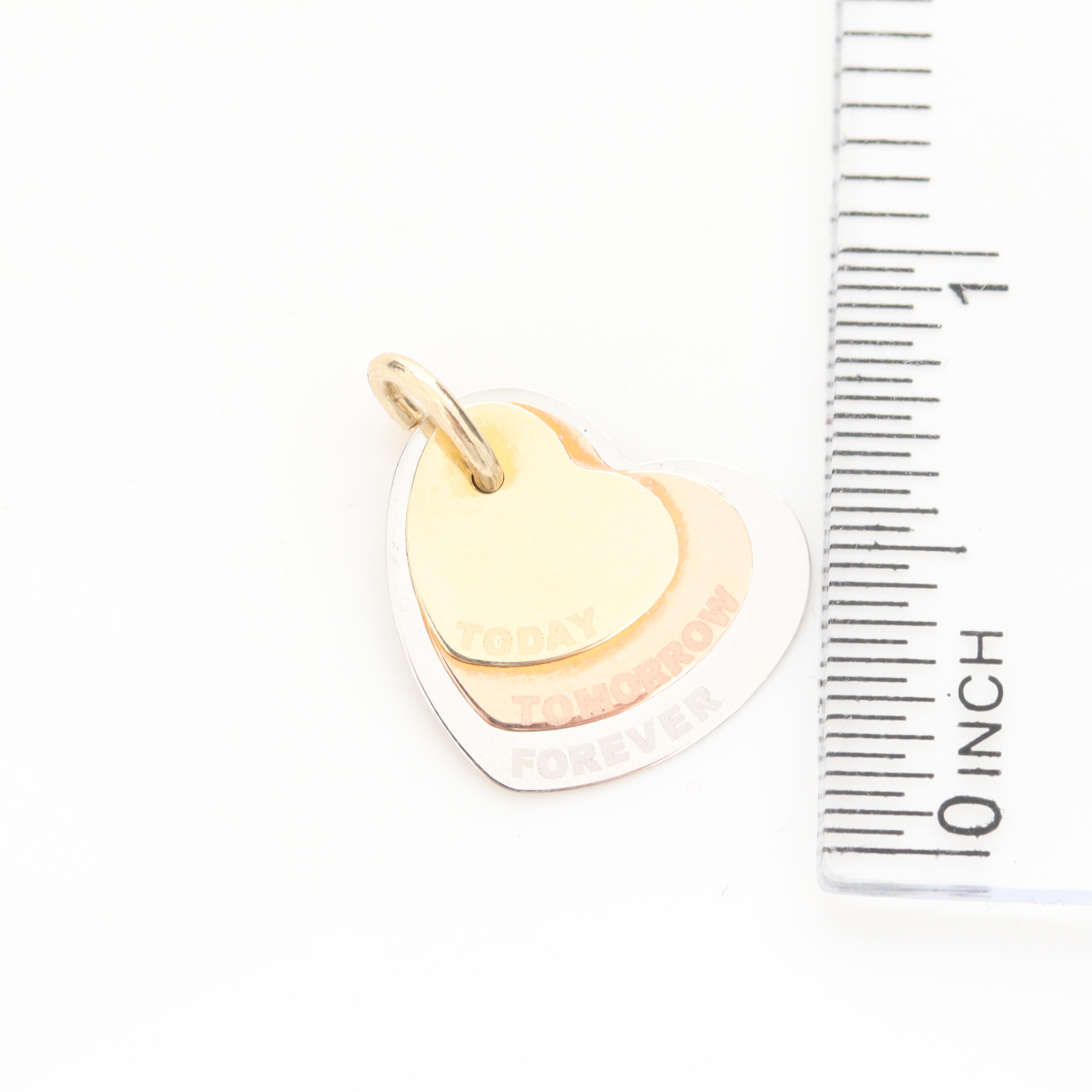 14K White, Yellow and Rose Gold "Today, Tomorrow, Forever" Heart Pendant