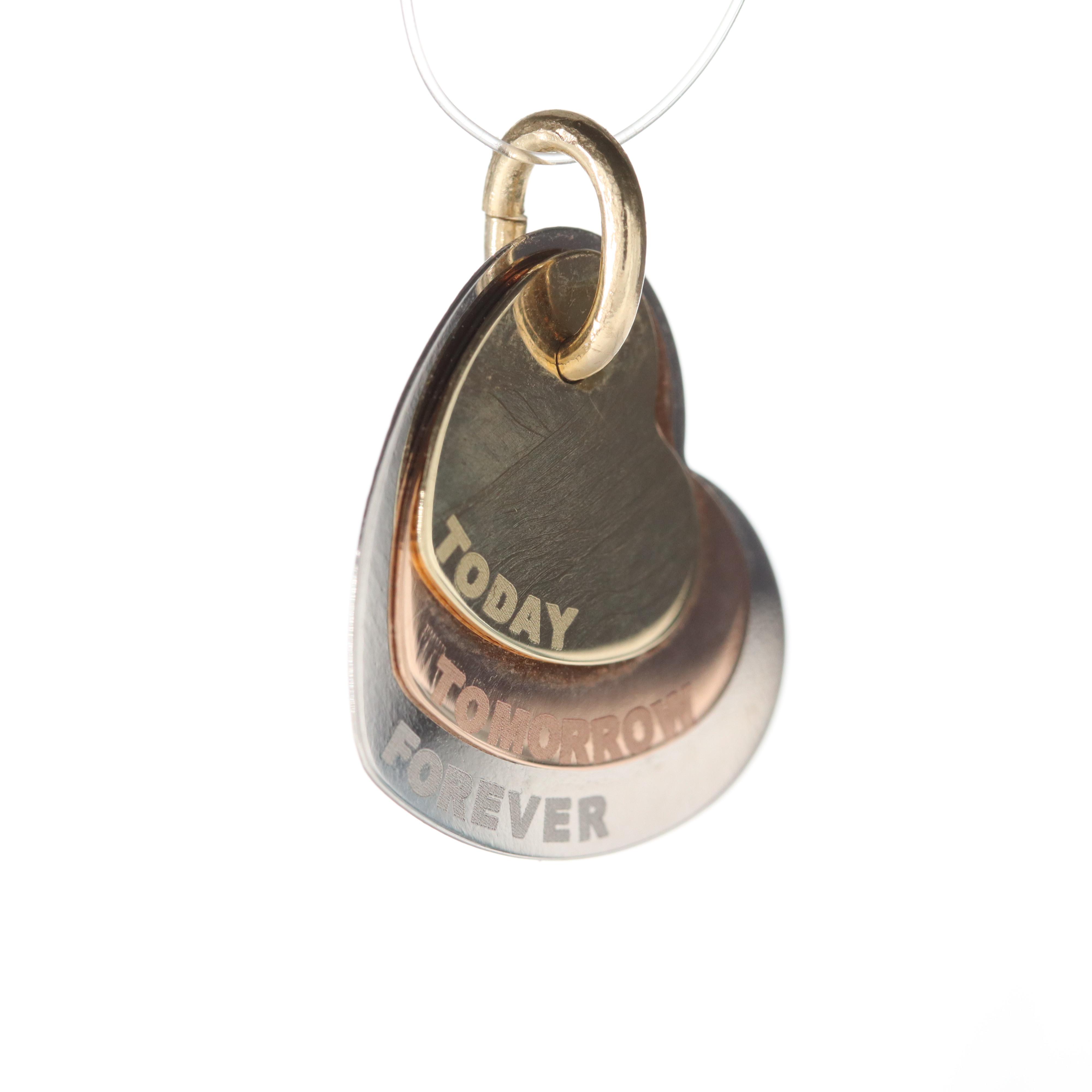 14K White, Yellow and Rose Gold "Today, Tomorrow, Forever" Heart Pendant