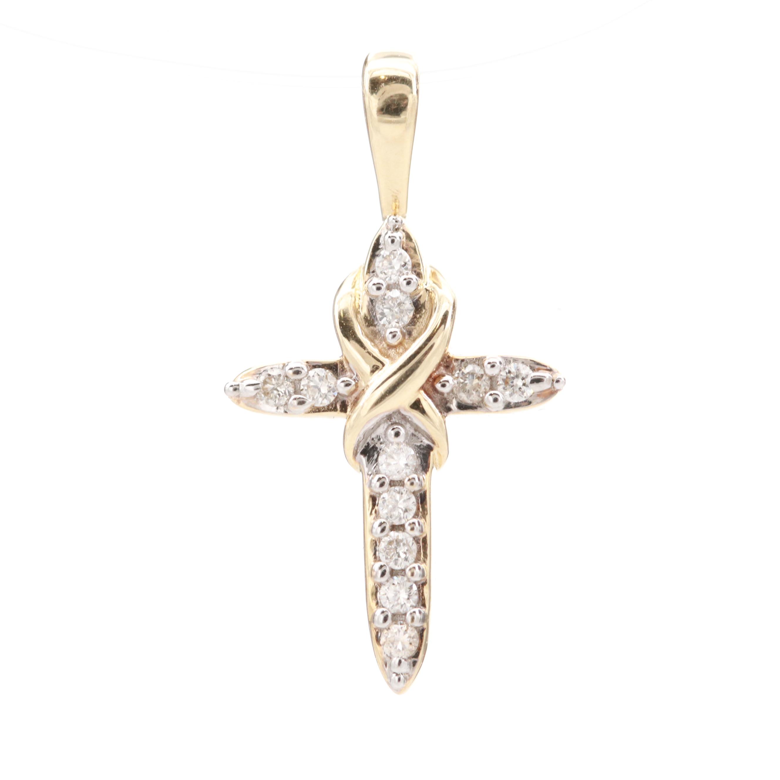 10K Yellow Gold Diamond Cross Pendant