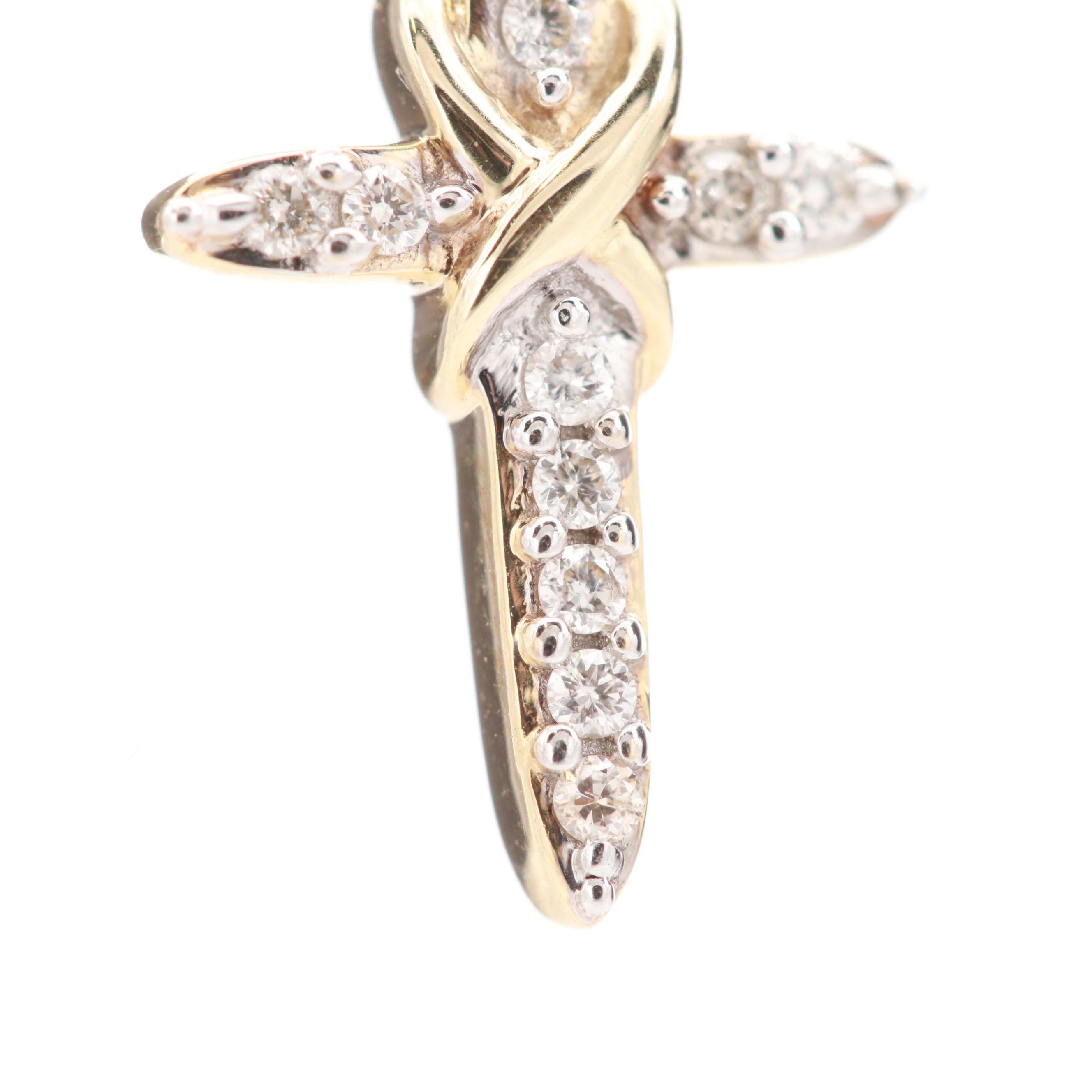 10K Yellow Gold Diamond Cross Pendant