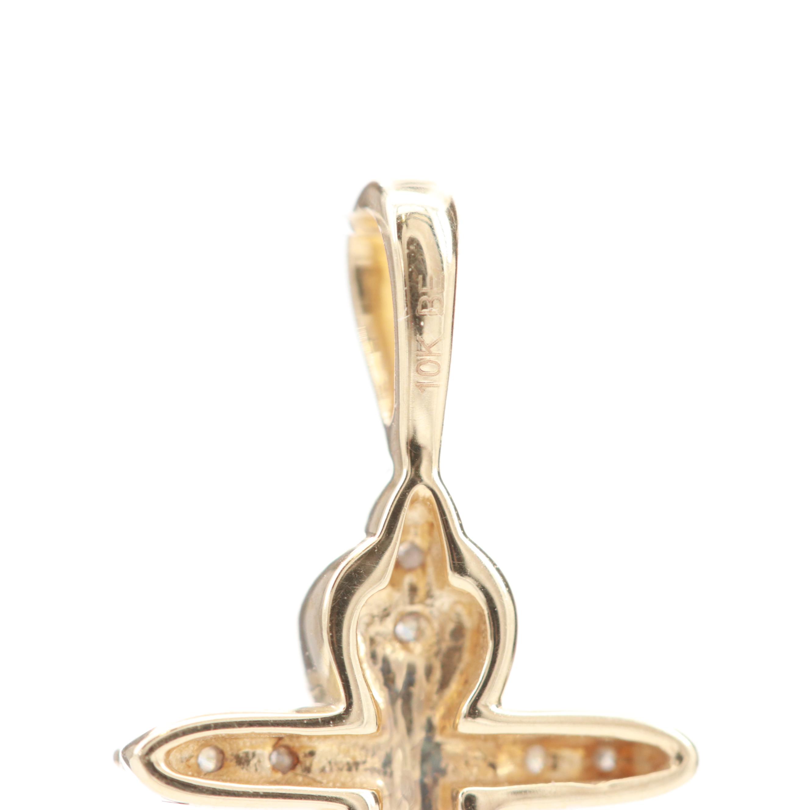10K Yellow Gold Diamond Cross Pendant
