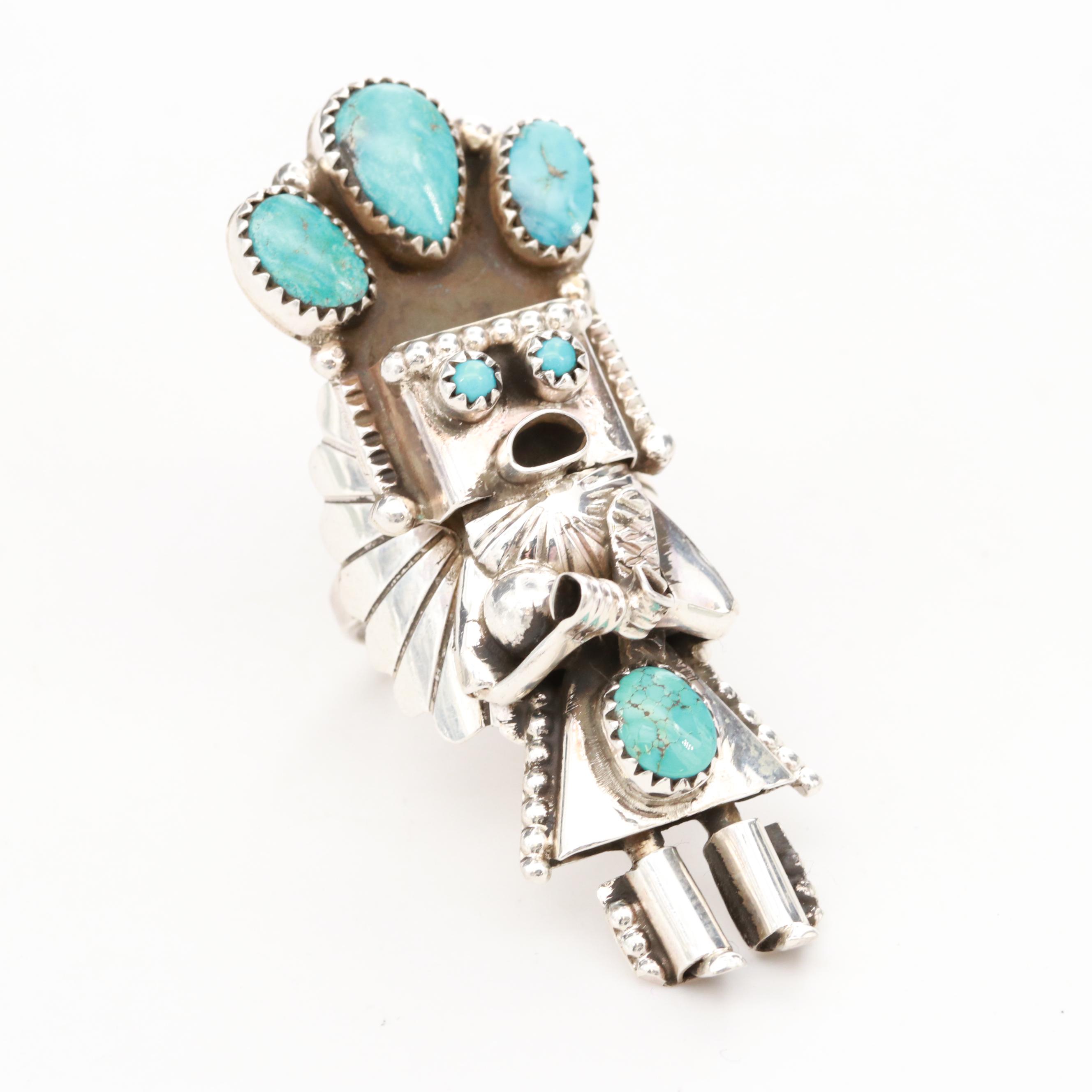 Doris Smallcanyon Navajo Diné Sterling Silver Turquoise Kachina Totem Ring