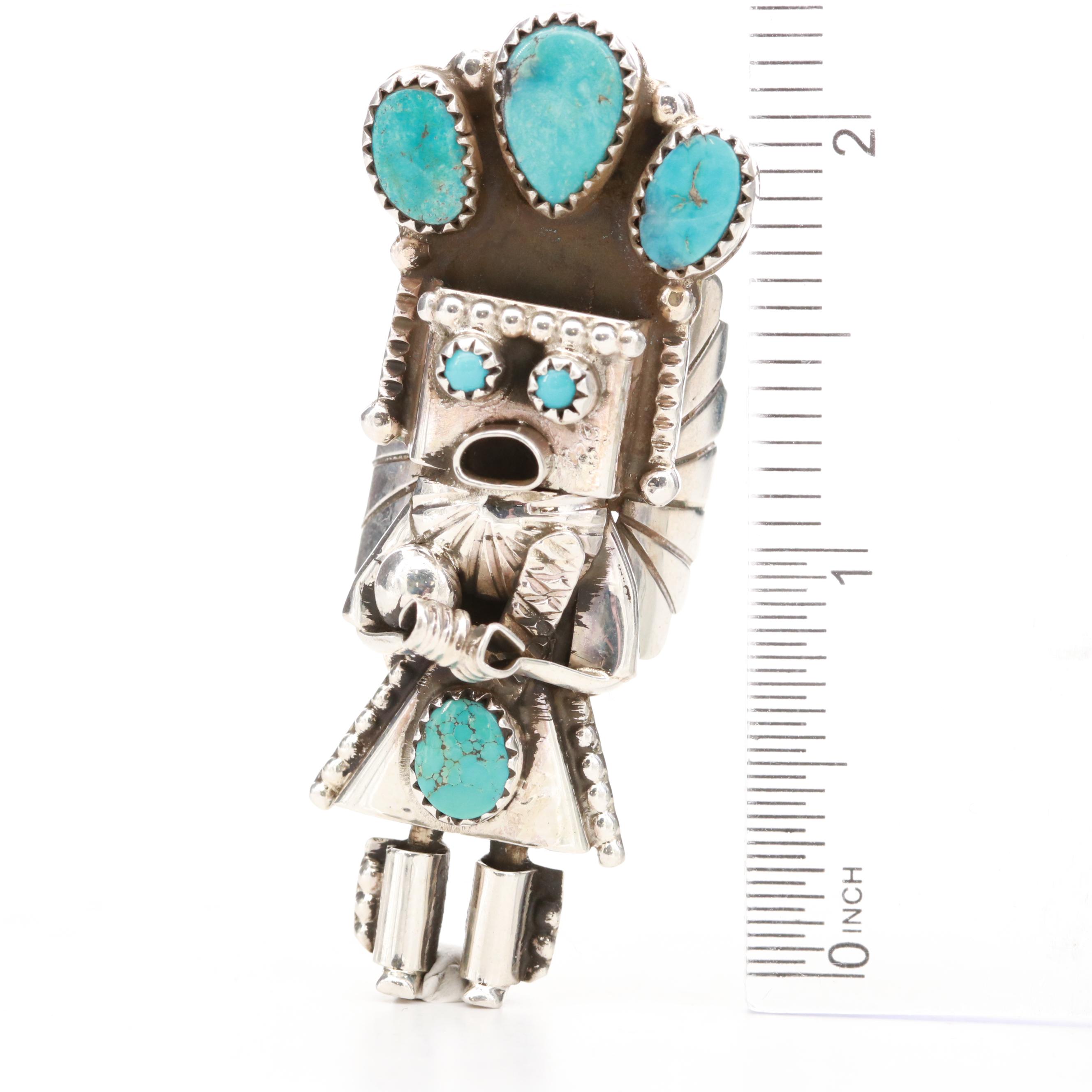 Doris Smallcanyon Navajo Diné Sterling Silver Turquoise Kachina Totem Ring