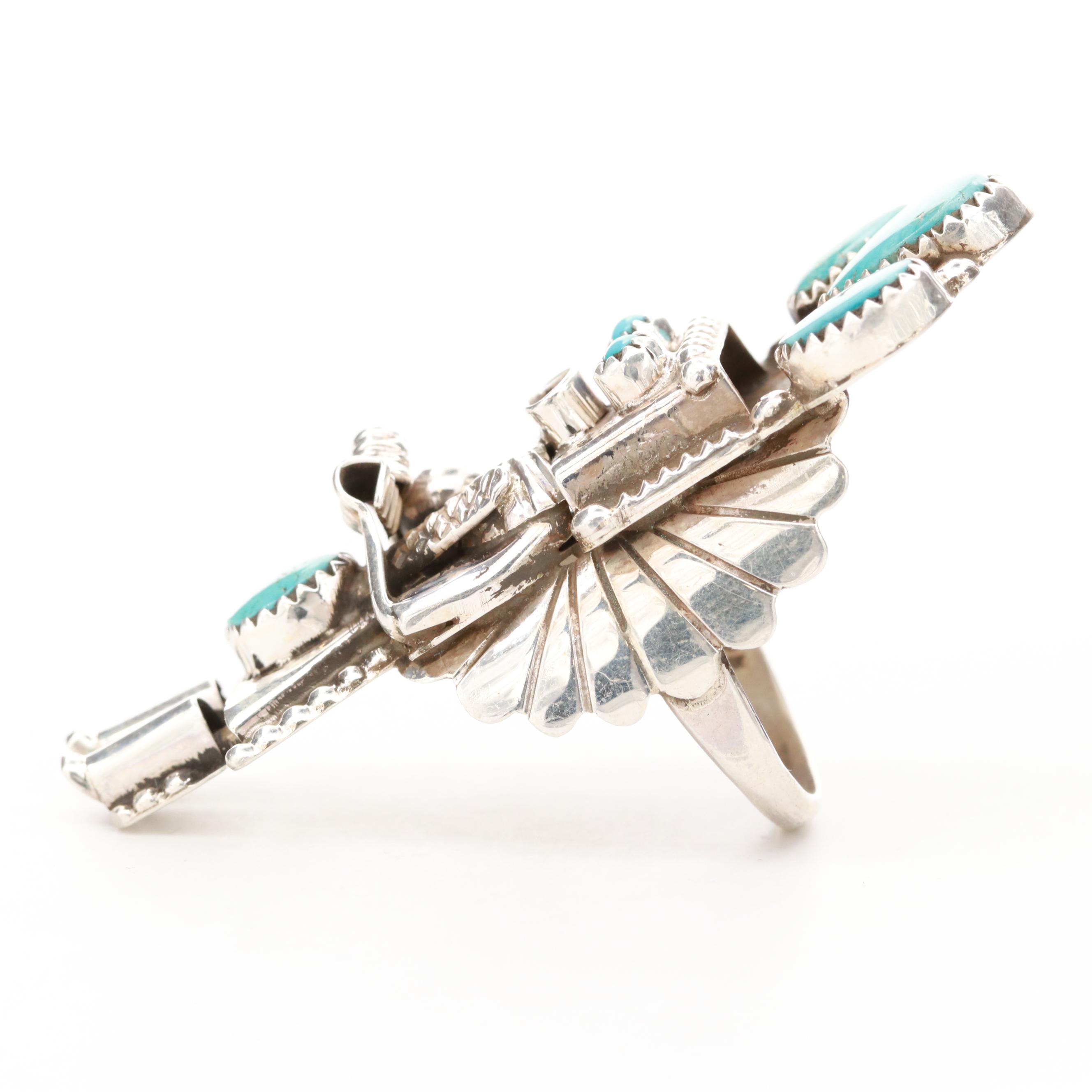 Doris Smallcanyon Navajo Diné Sterling Silver Turquoise Kachina Totem Ring