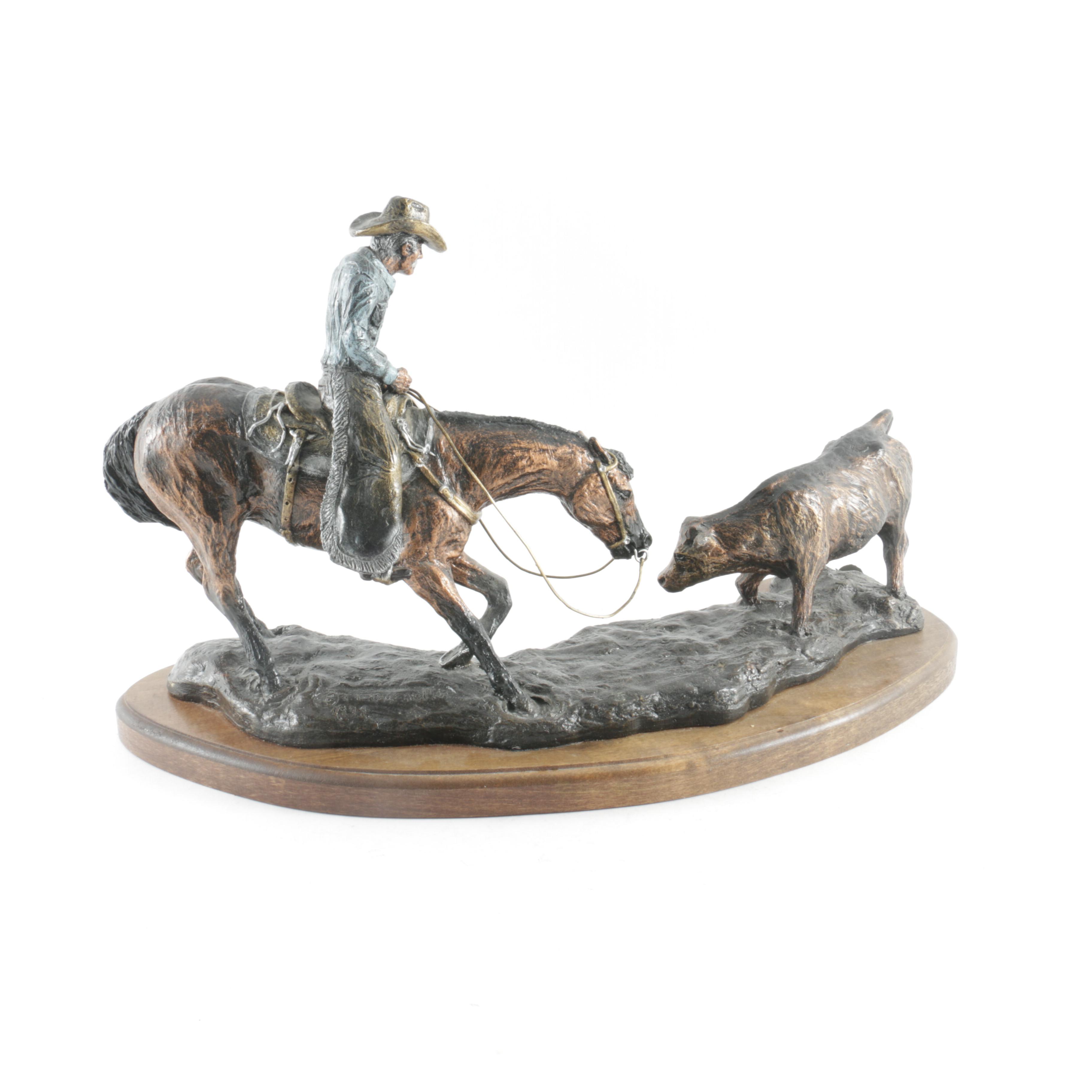 John T Burnell Jr. Hydrostone Sculpture "Cuttin Horse"