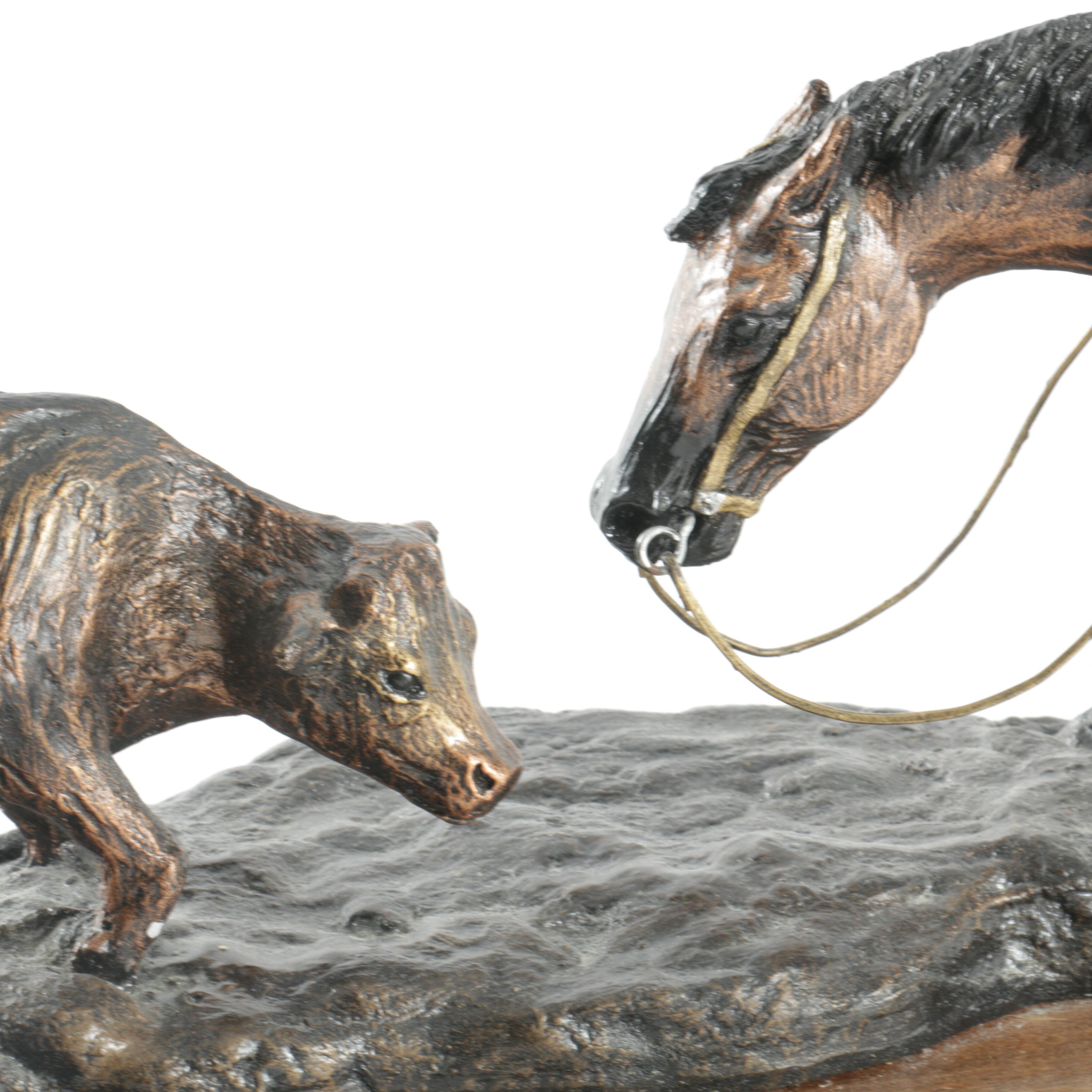 John T Burnell Jr. Hydrostone Sculpture "Cuttin Horse"