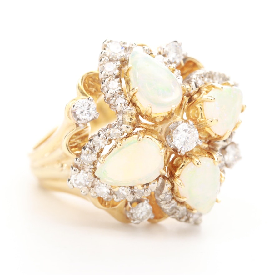 18K Yellow Gold Opal and 1.02 CTW Diamond Ring