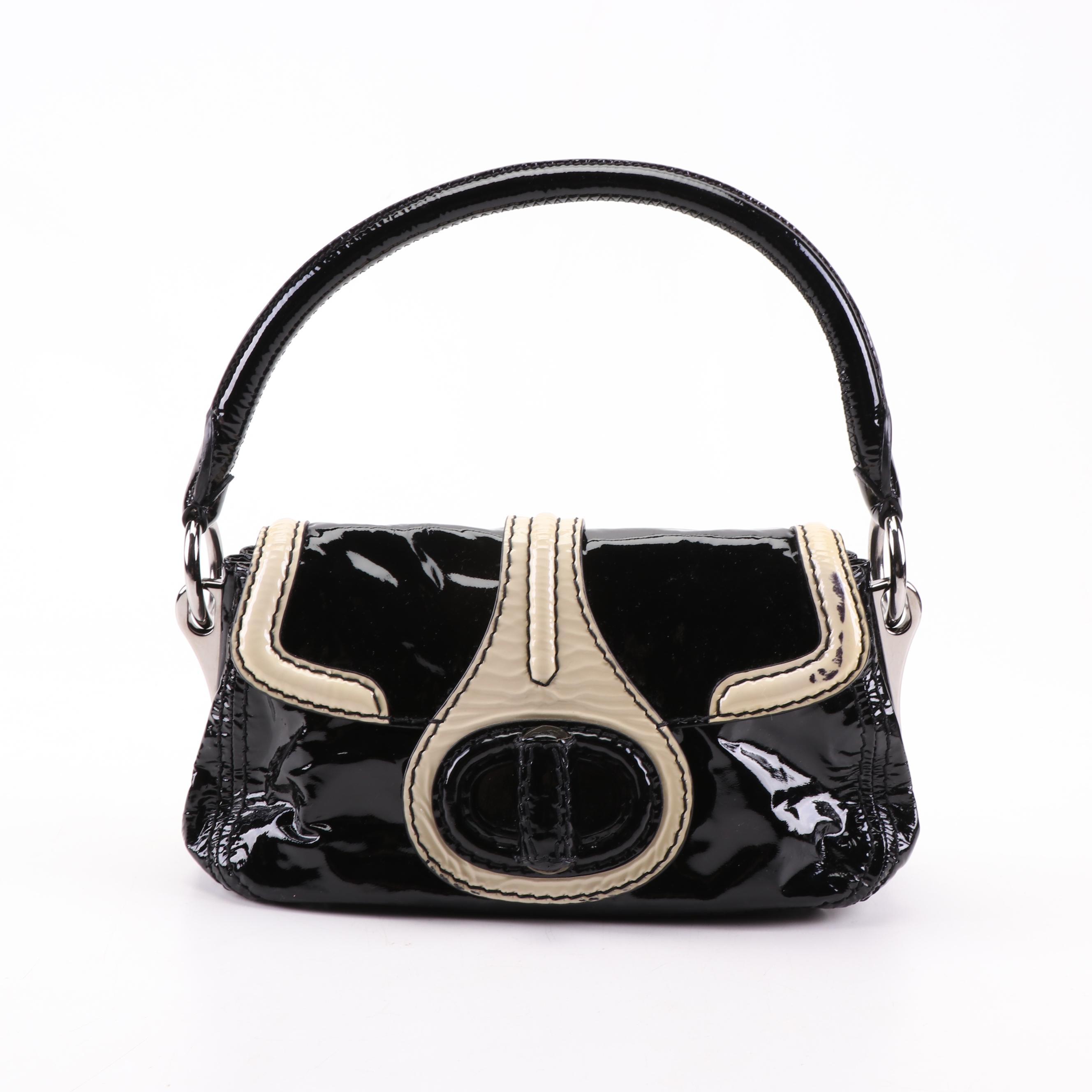 Prada Handbag in Black and Off-White Patent Leather