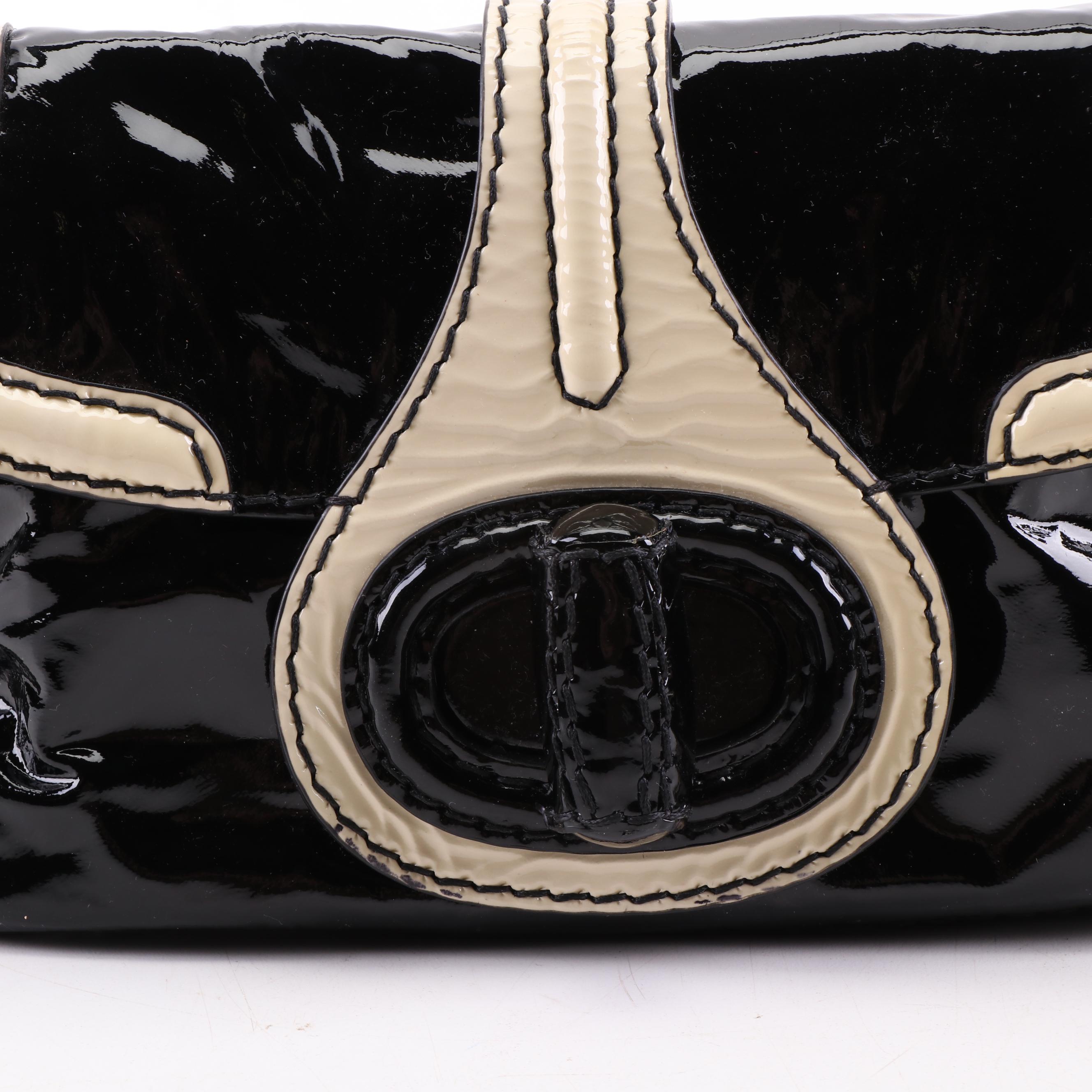 Prada Handbag in Black and Off-White Patent Leather