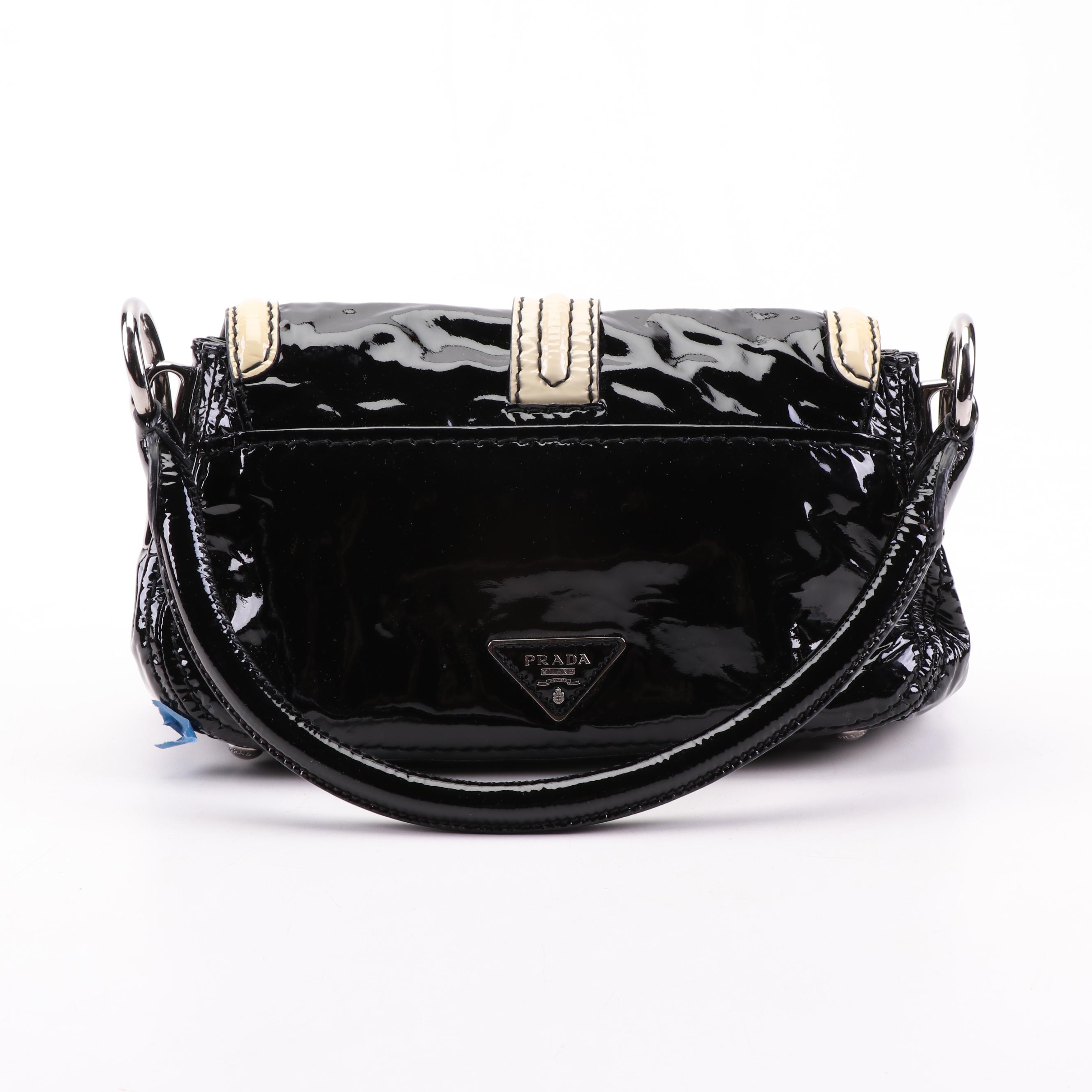 Prada Handbag in Black and Off-White Patent Leather