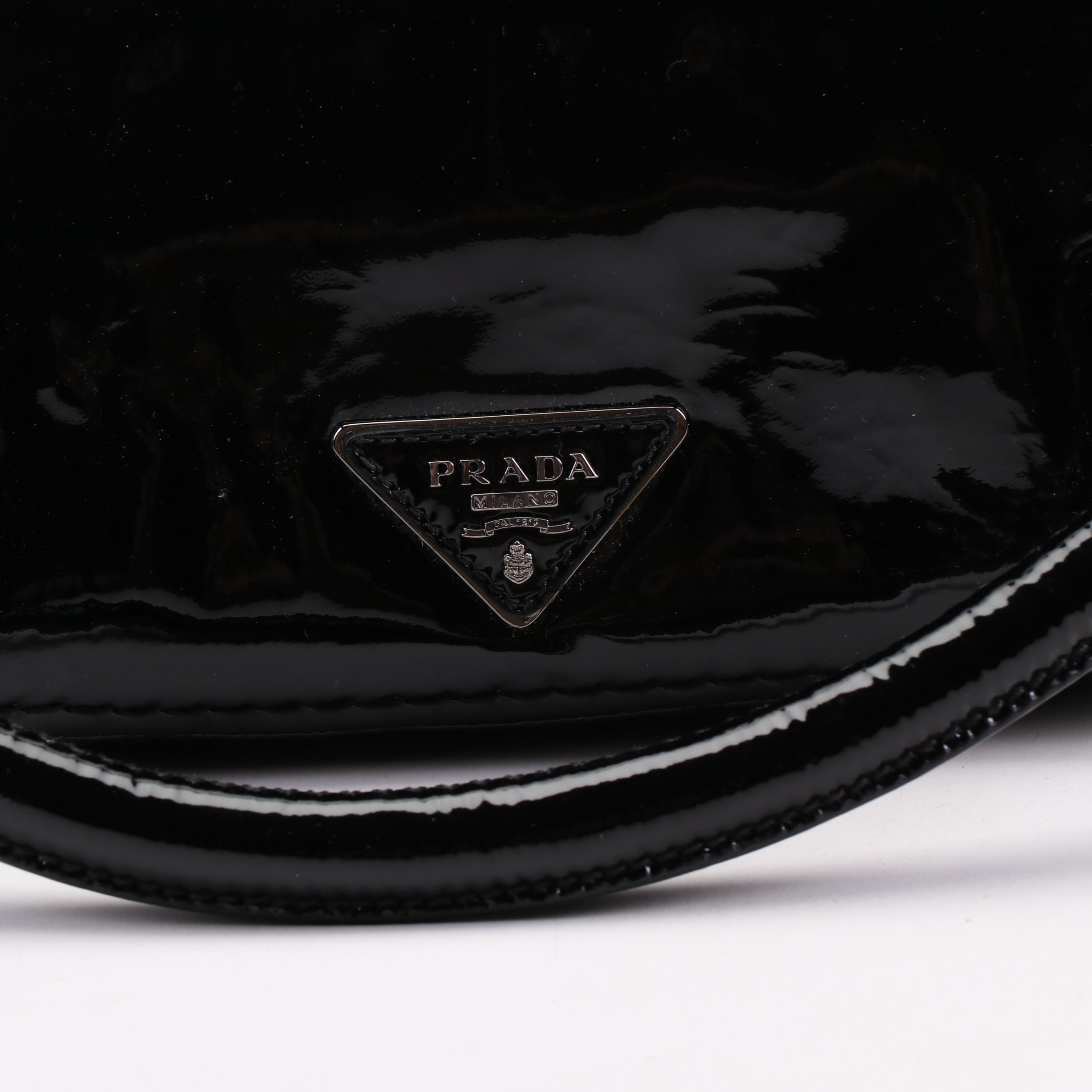 Prada Handbag in Black and Off-White Patent Leather