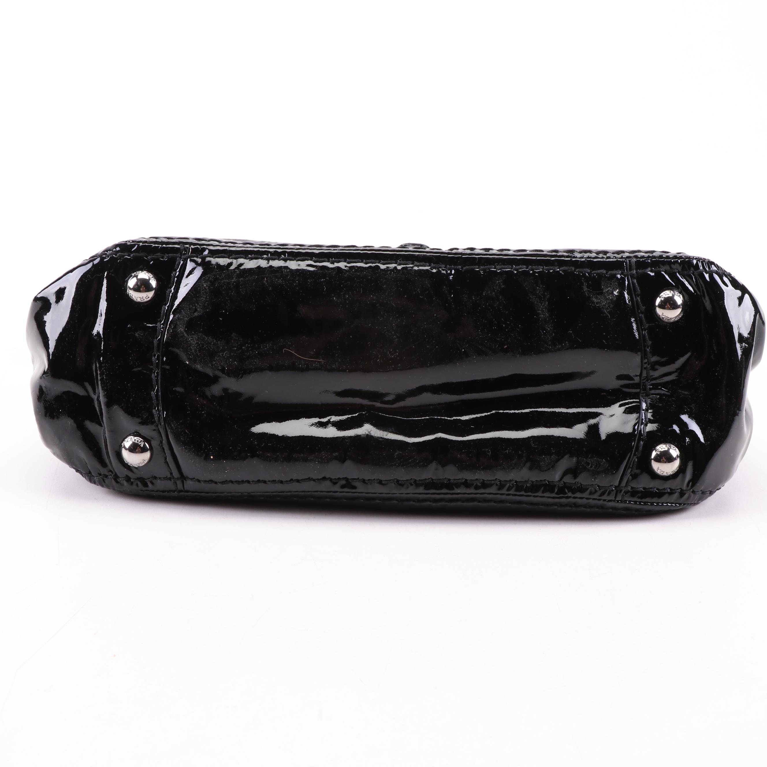 Prada Handbag in Black and Off-White Patent Leather