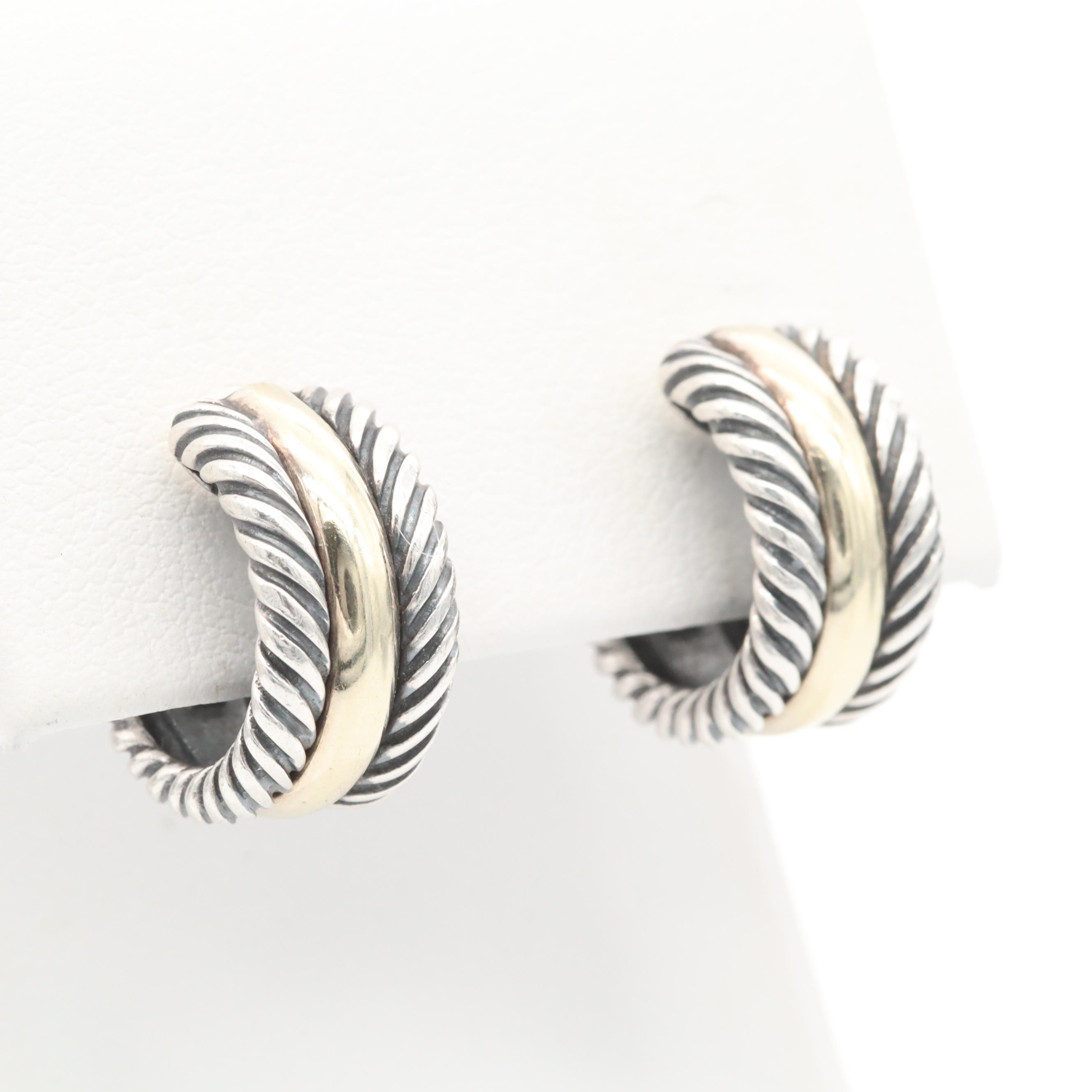 David Yurman Sterling Silver Earrings With 14K Yellow Gold Accents