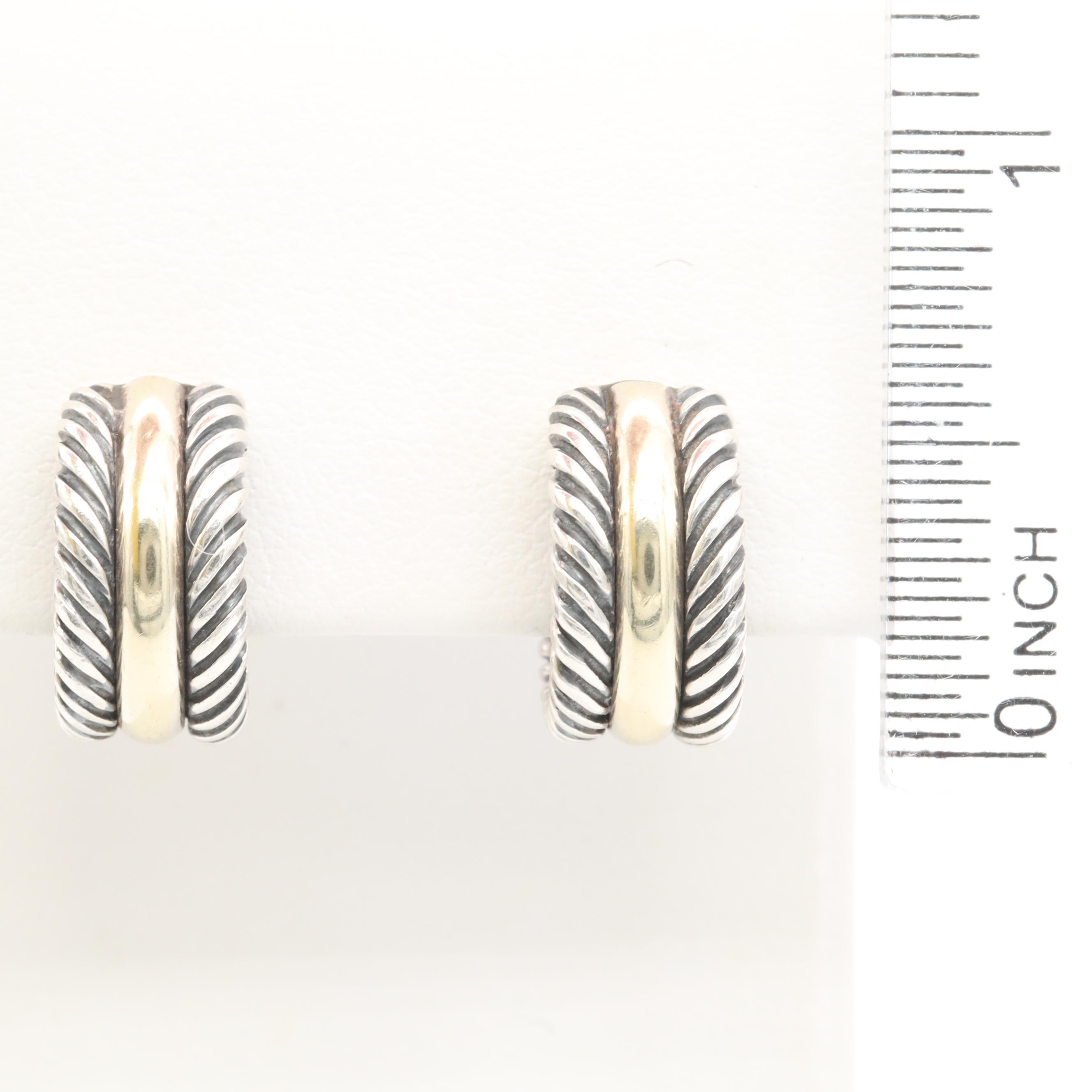 David Yurman Sterling Silver Earrings With 14K Yellow Gold Accents