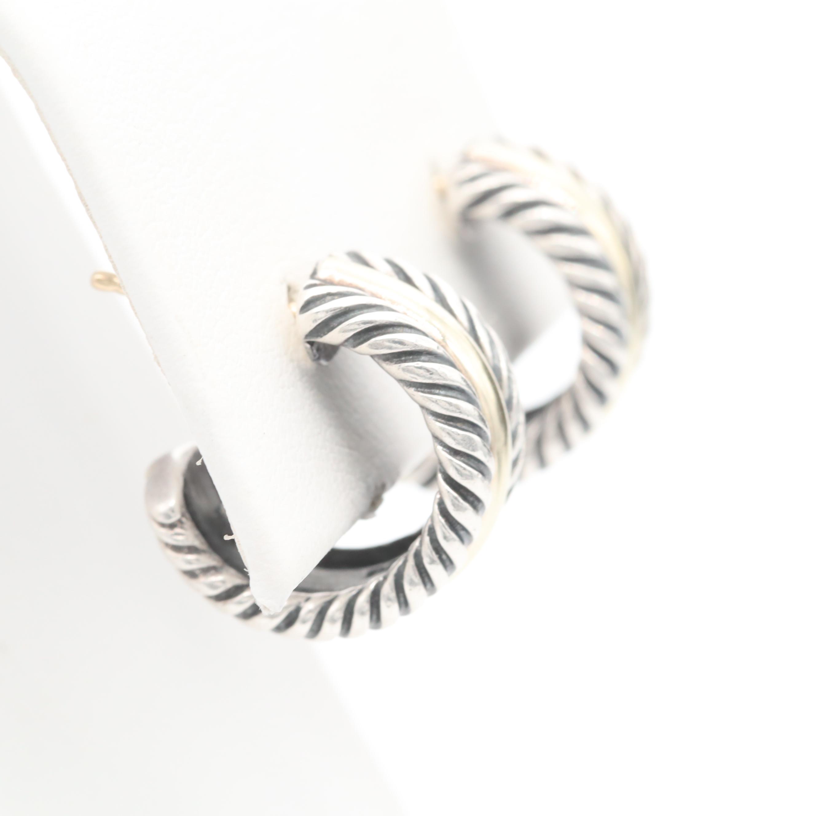 David Yurman Sterling Silver Earrings With 14K Yellow Gold Accents