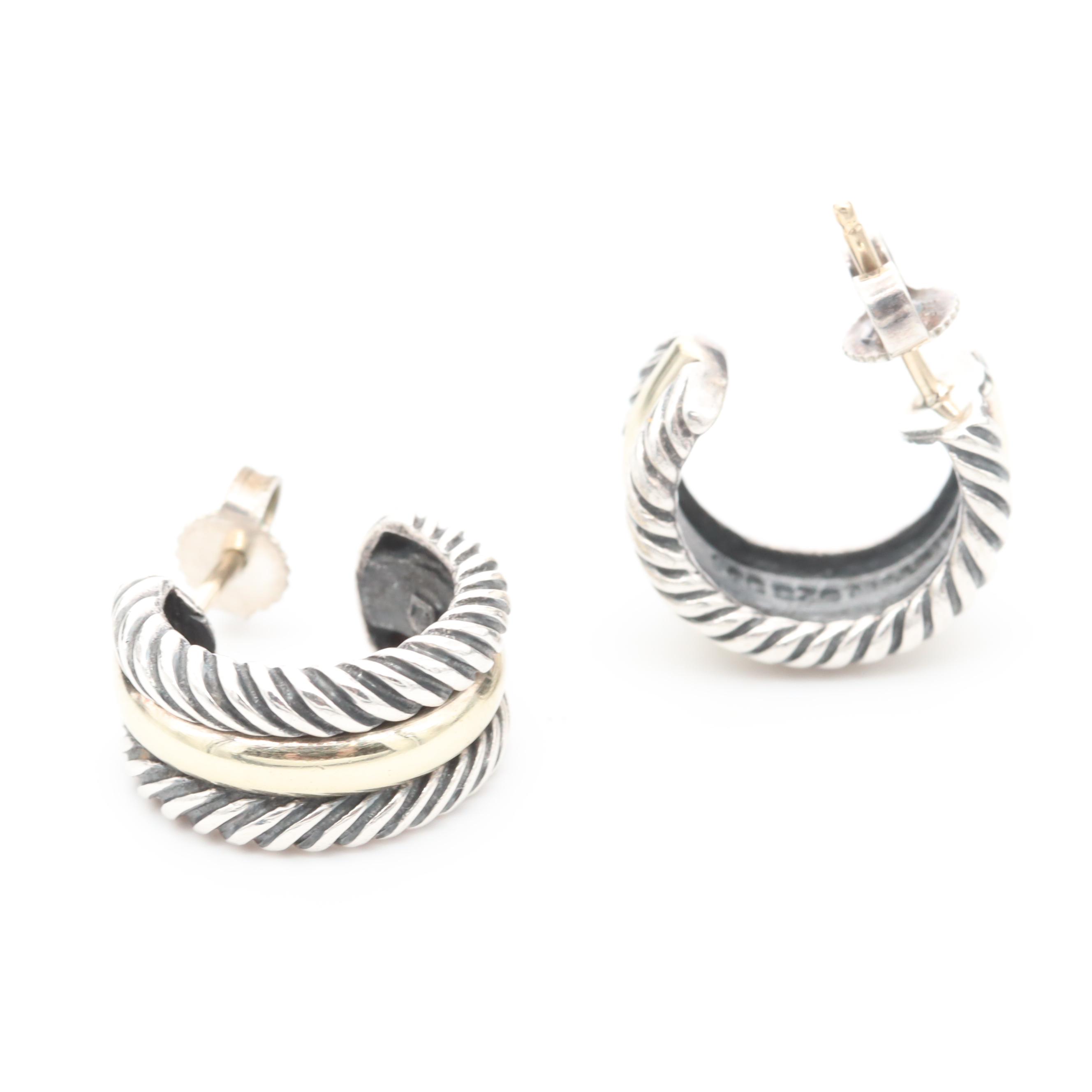David Yurman Sterling Silver Earrings With 14K Yellow Gold Accents