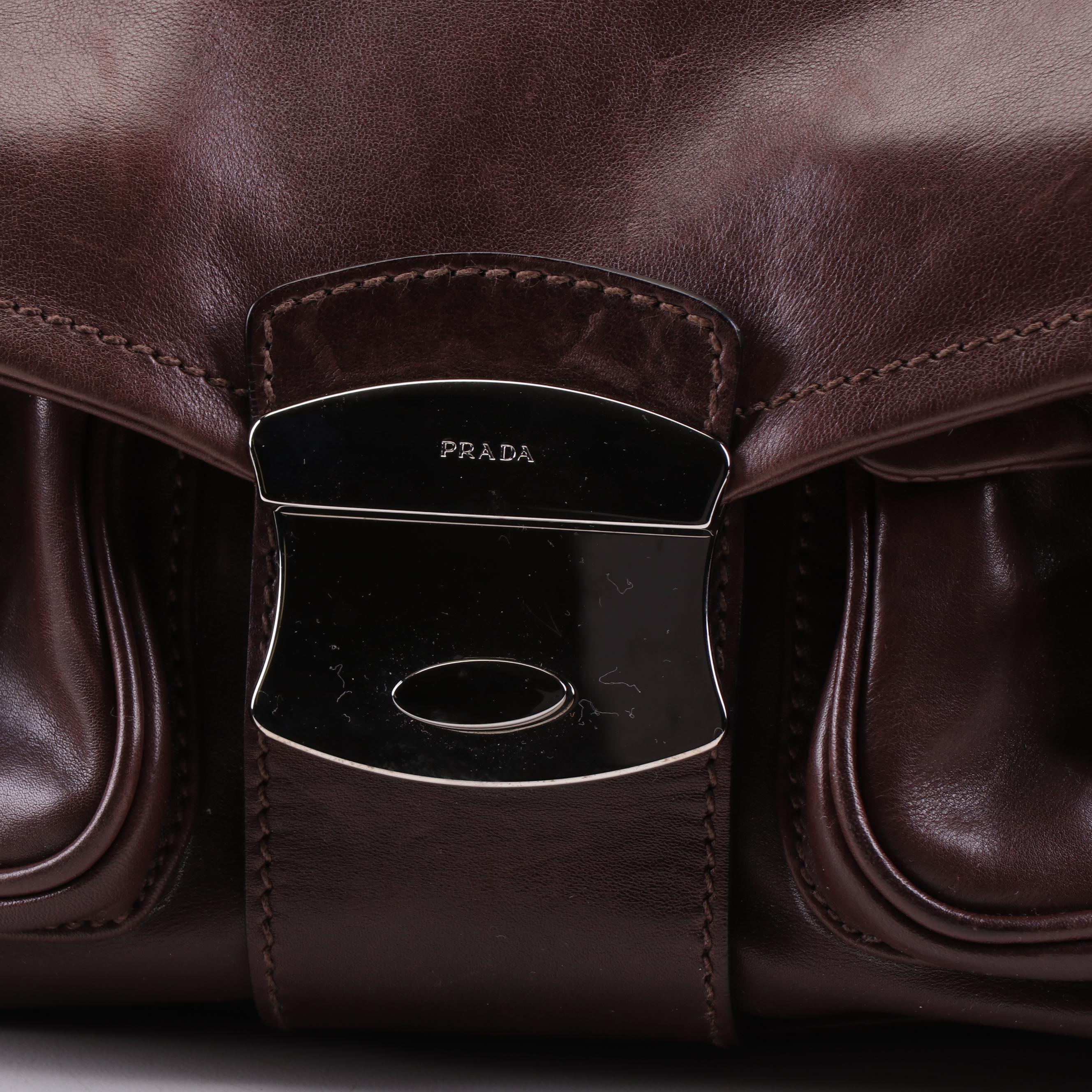 Prada Brown Leather Baguette Shoulder Bag
