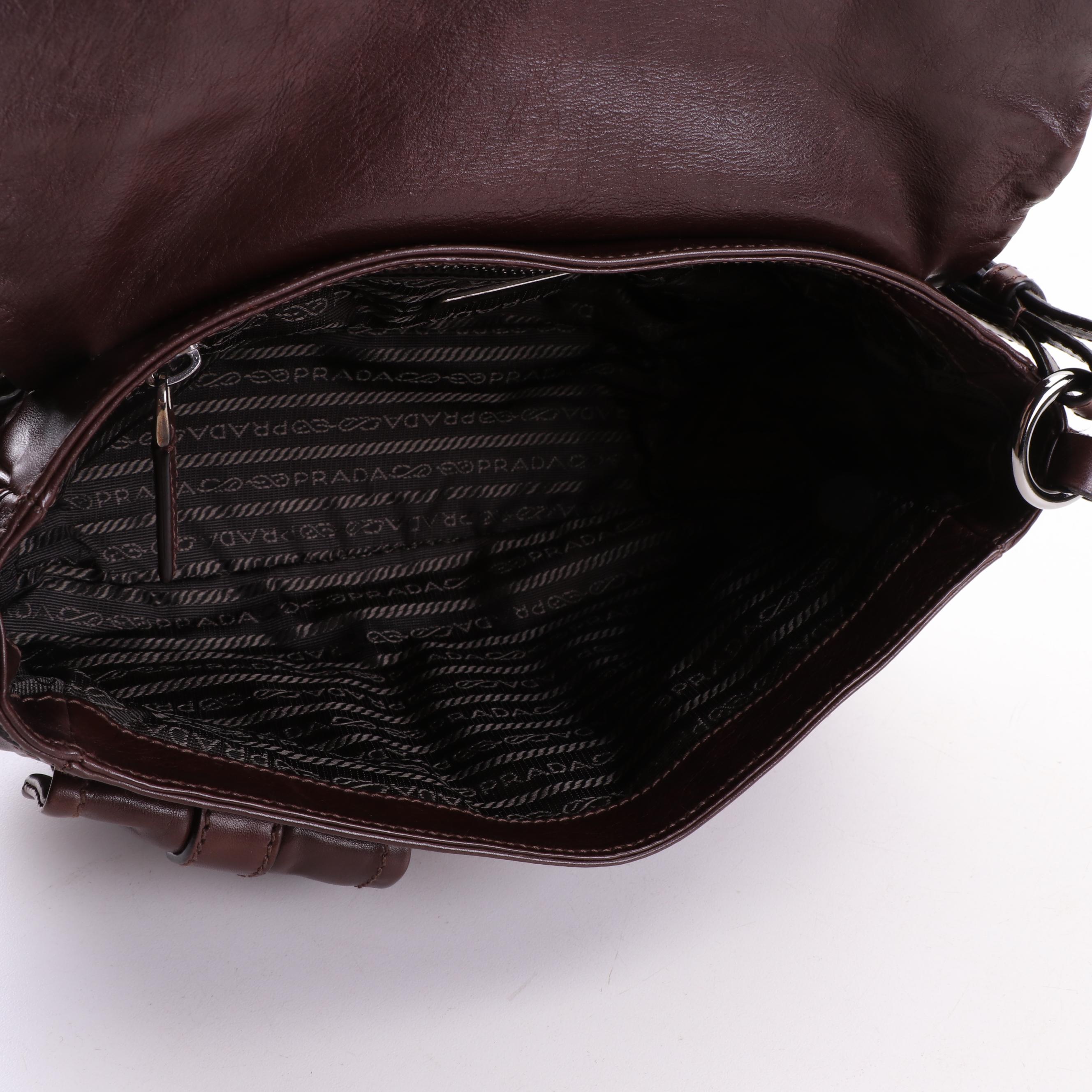 Prada Brown Leather Baguette Shoulder Bag