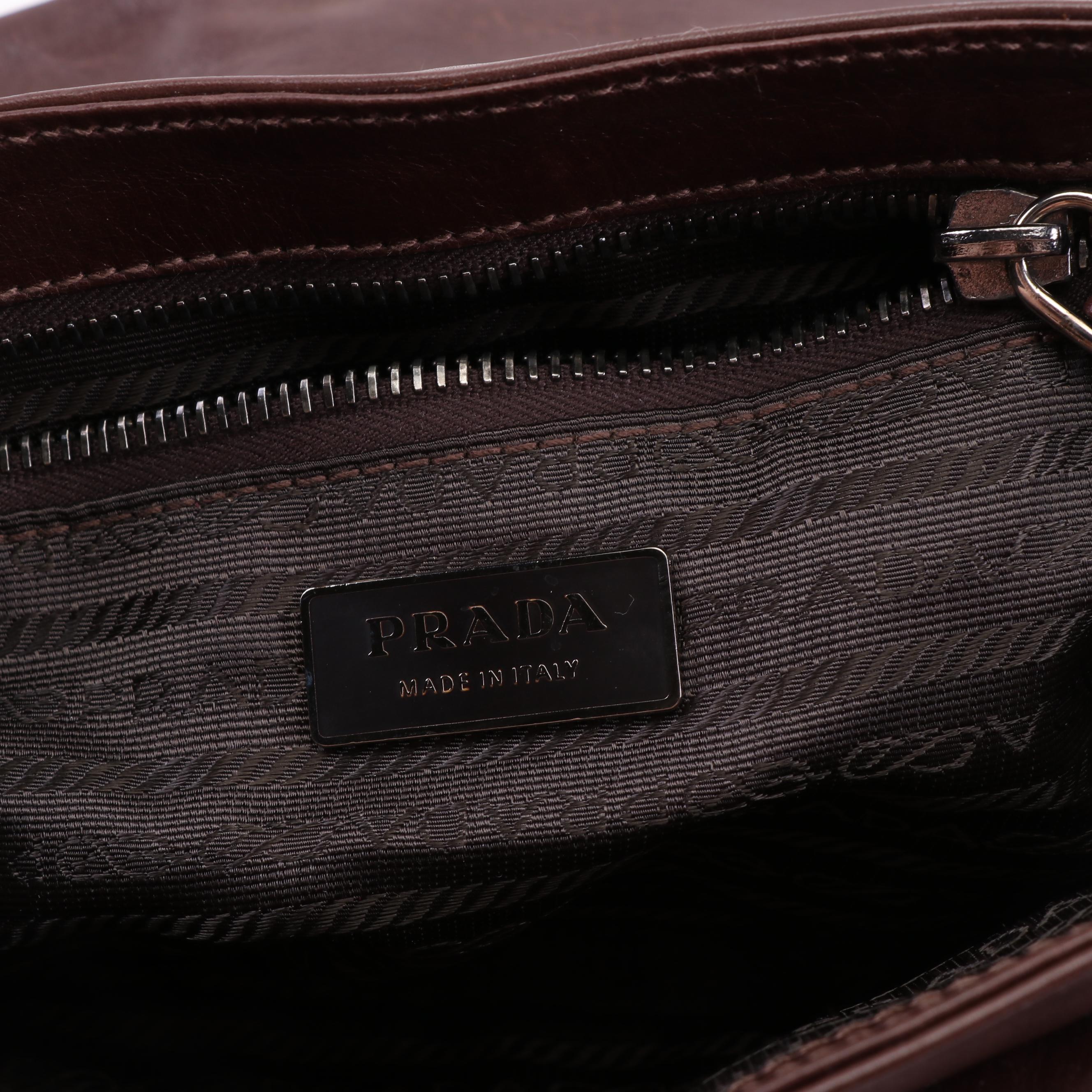 Prada Brown Leather Baguette Shoulder Bag