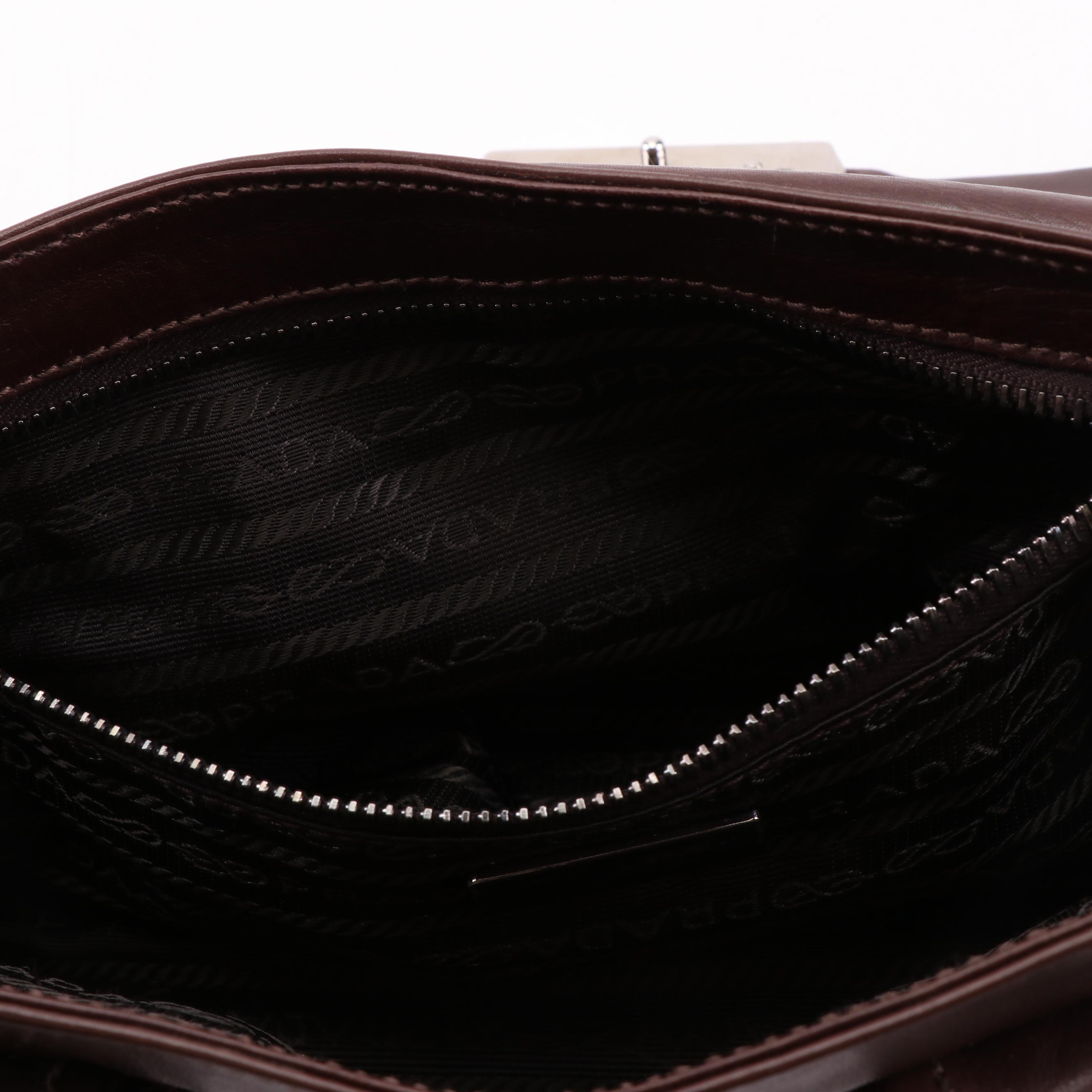 Prada Brown Leather Baguette Shoulder Bag