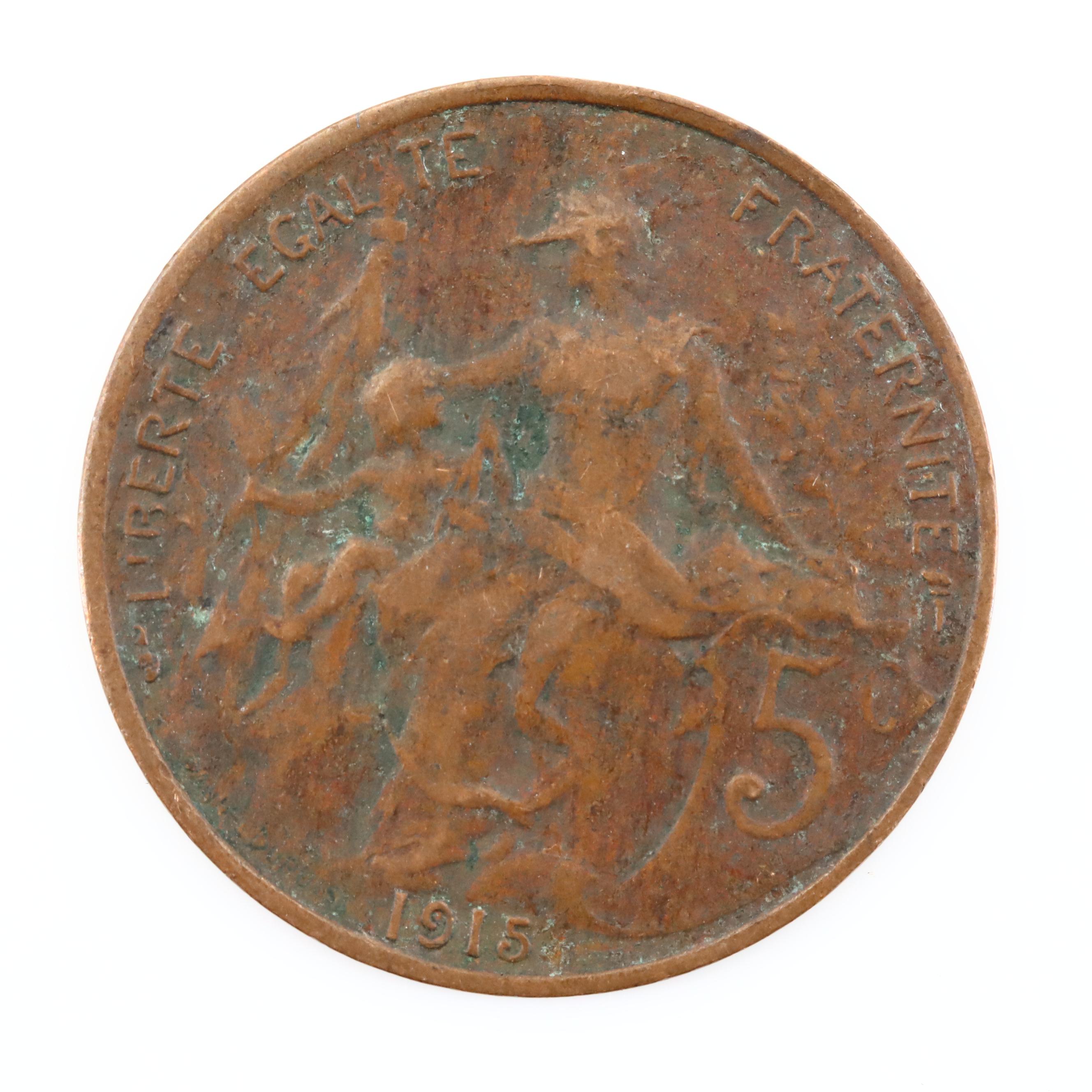 Seventy Various Foreign Coins Featuring a 1915 French Five Centimes