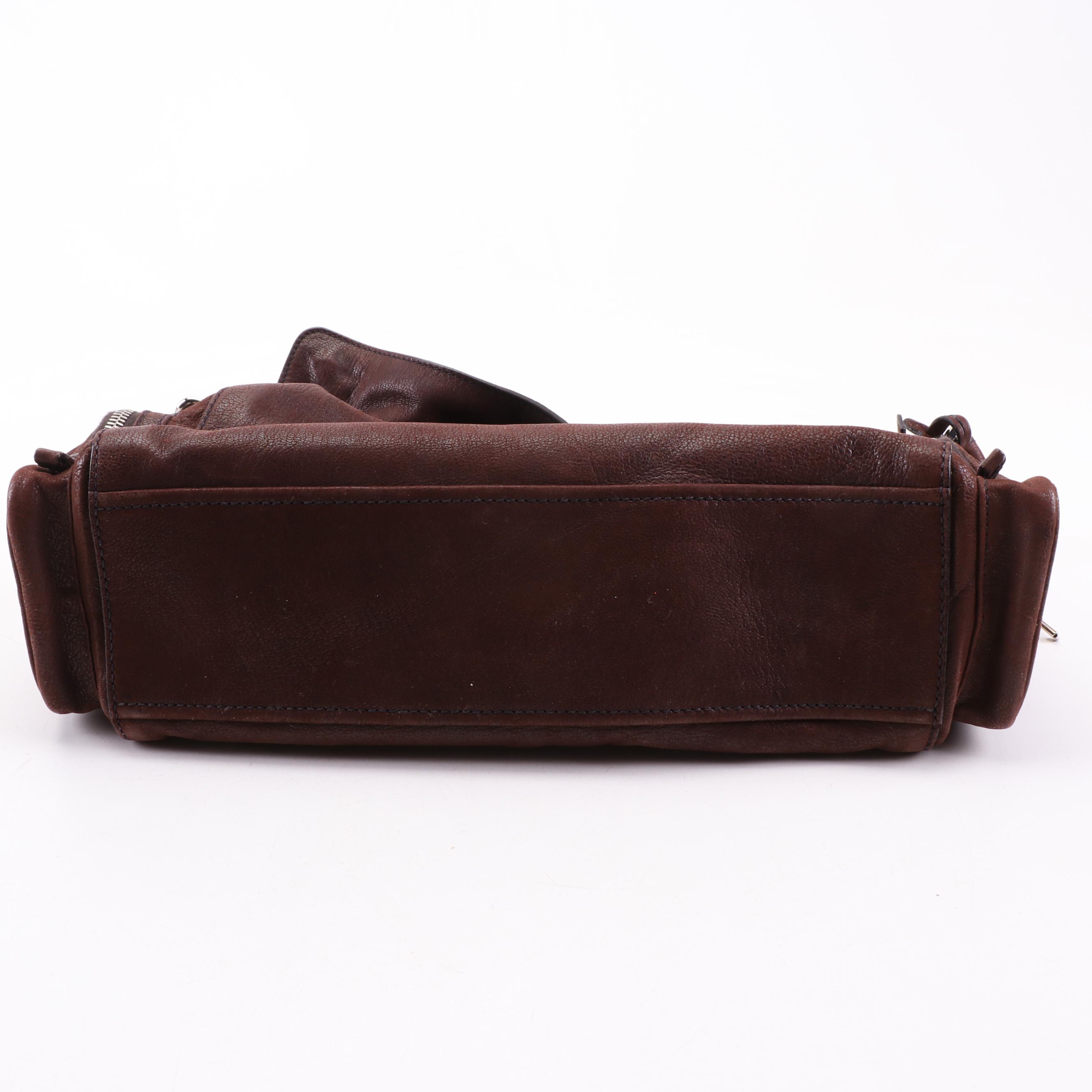 Prada Brown Grained Leather Foldover Push Lock Shoulder Bag