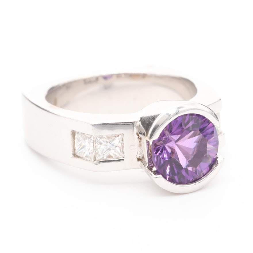 14K White Gold Amethyst and 1.00 CTW Diamond Ring