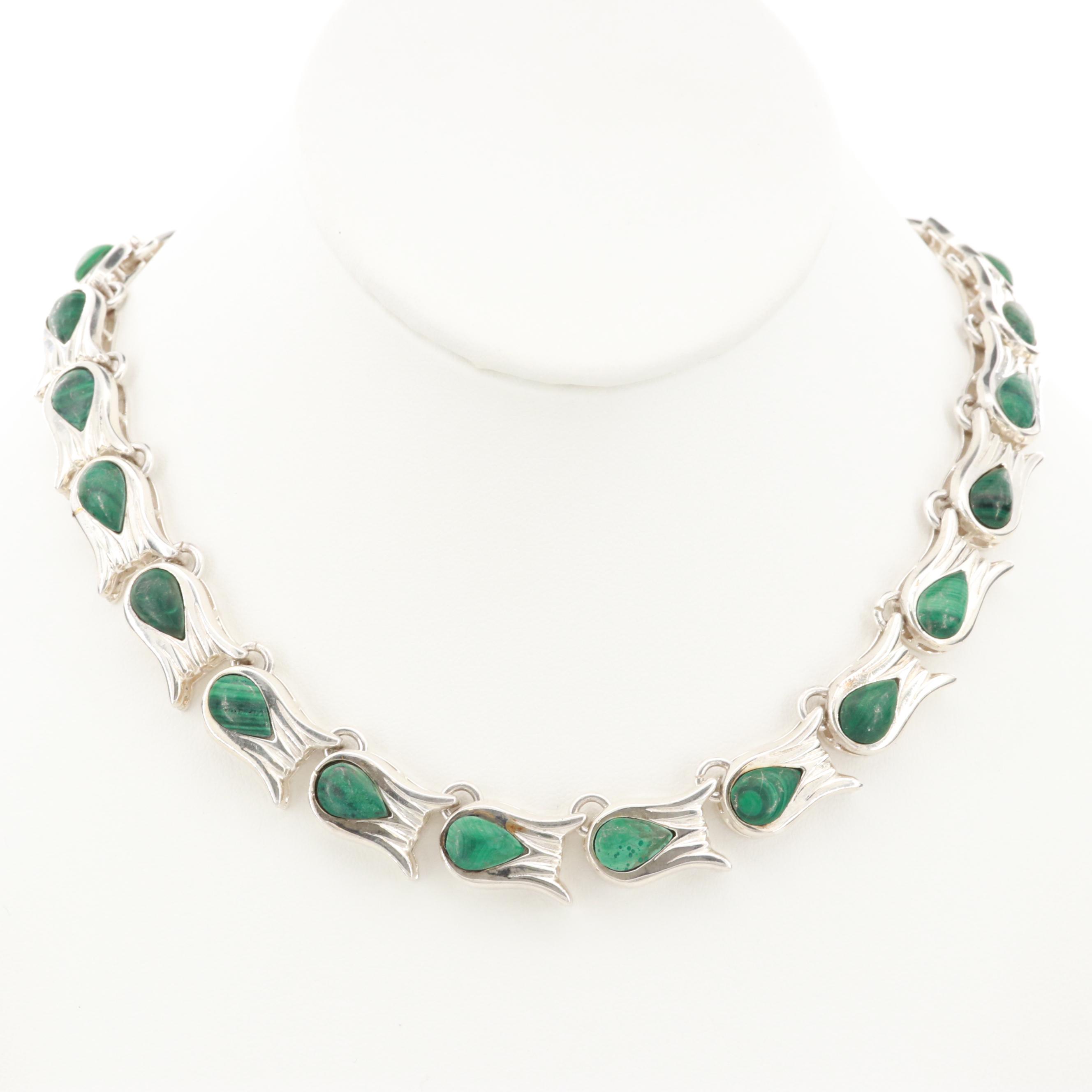 TILO Modernist Mexican Sterling Silver Malachite Necklace