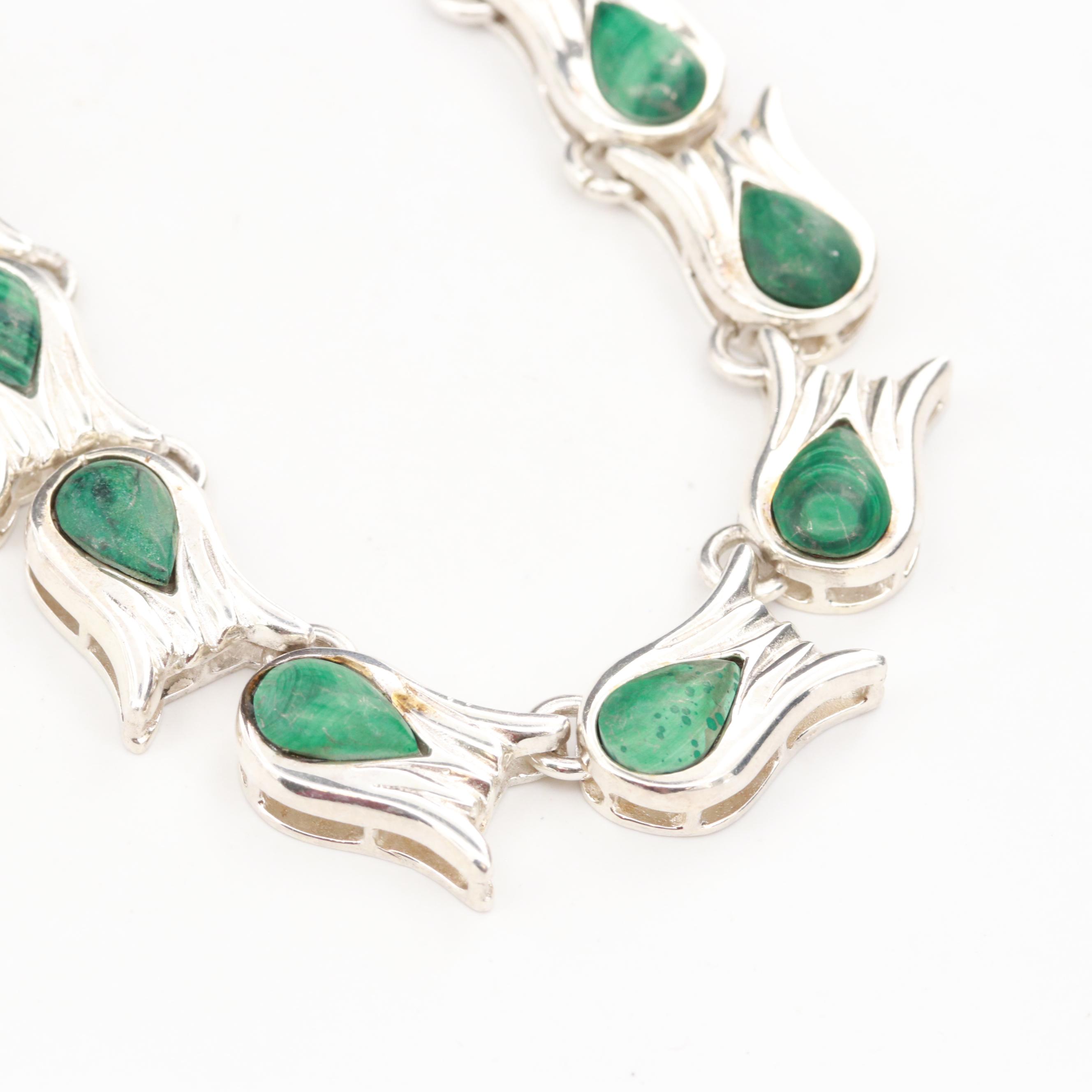 TILO Modernist Mexican Sterling Silver Malachite Necklace