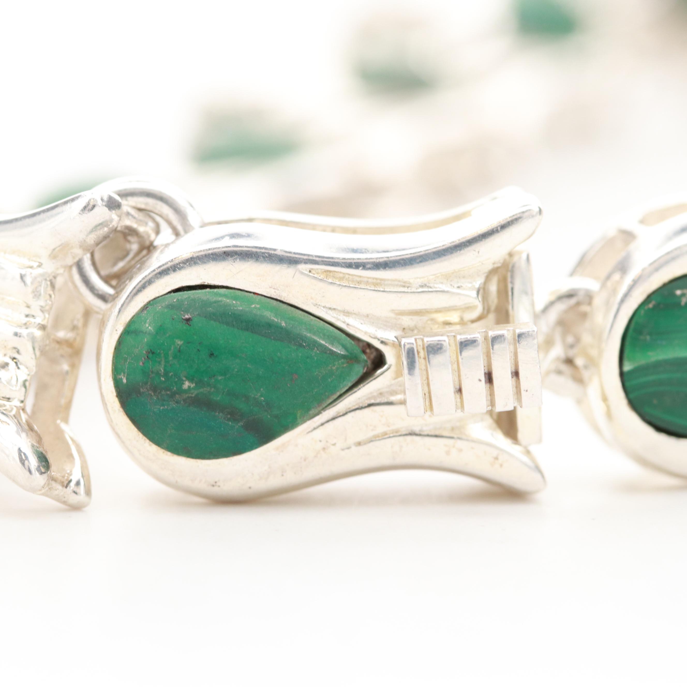 TILO Modernist Mexican Sterling Silver Malachite Necklace