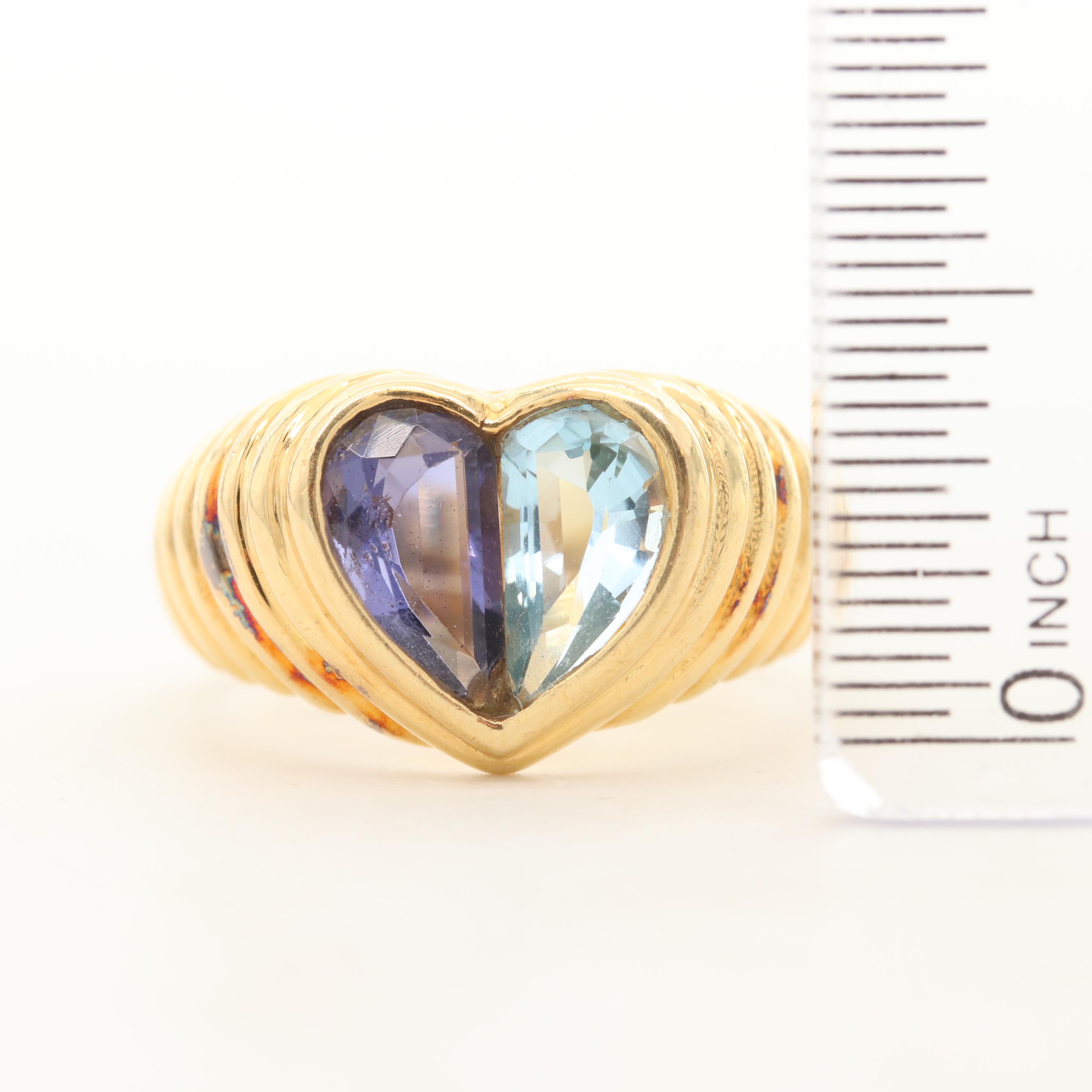 Bulgari "Doppio Tondo" 18K Yellow Gold Iolite and Topaz Ring