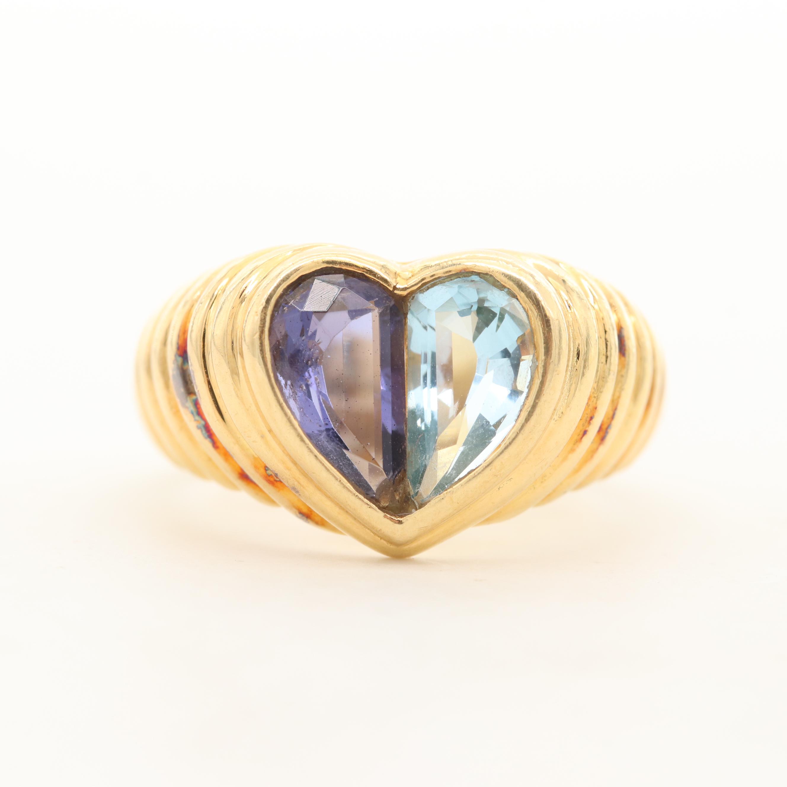Bulgari "Doppio Tondo" 18K Yellow Gold Iolite and Topaz Ring