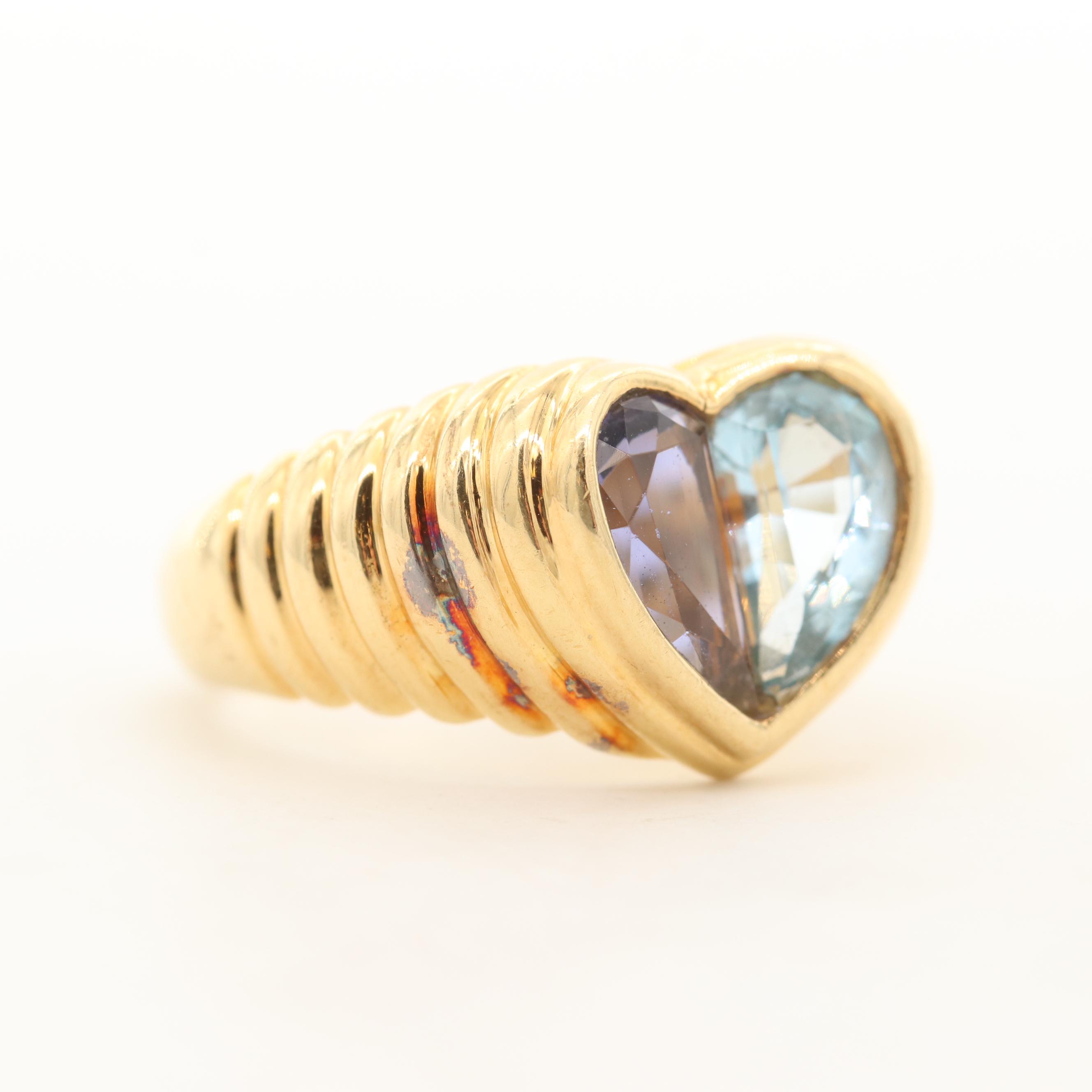 Bulgari "Doppio Tondo" 18K Yellow Gold Iolite and Topaz Ring