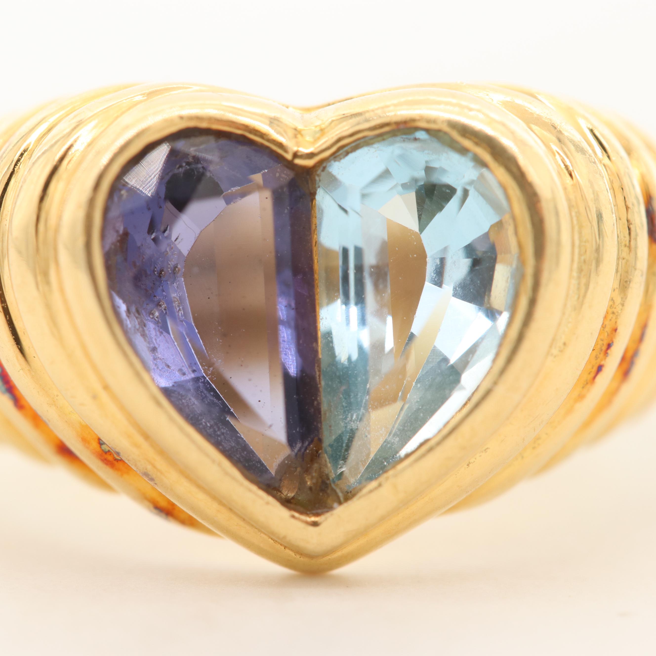 Bulgari "Doppio Tondo" 18K Yellow Gold Iolite and Topaz Ring