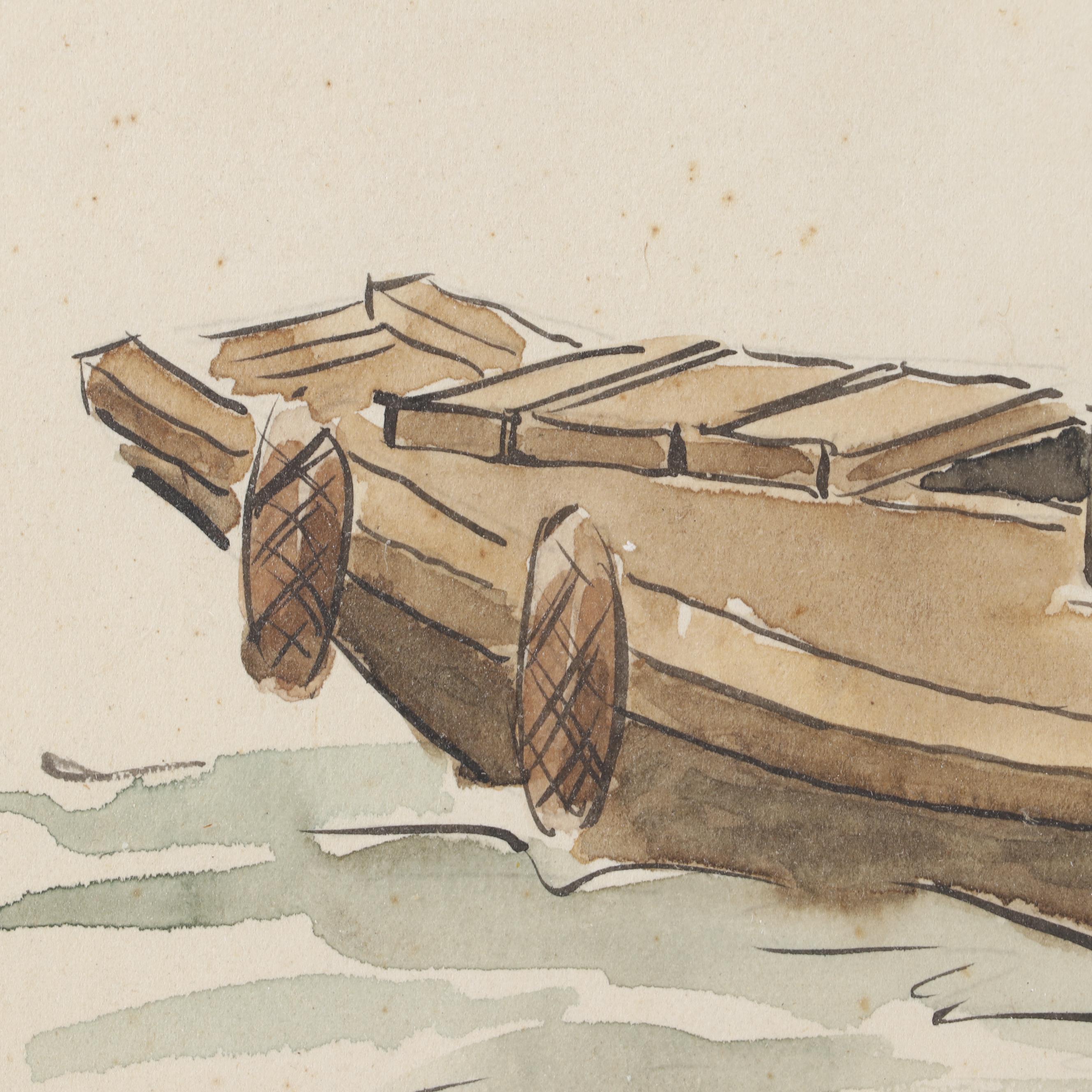 Fred Fredden Goldberg 1945 Watercolor Painting of Fisherman