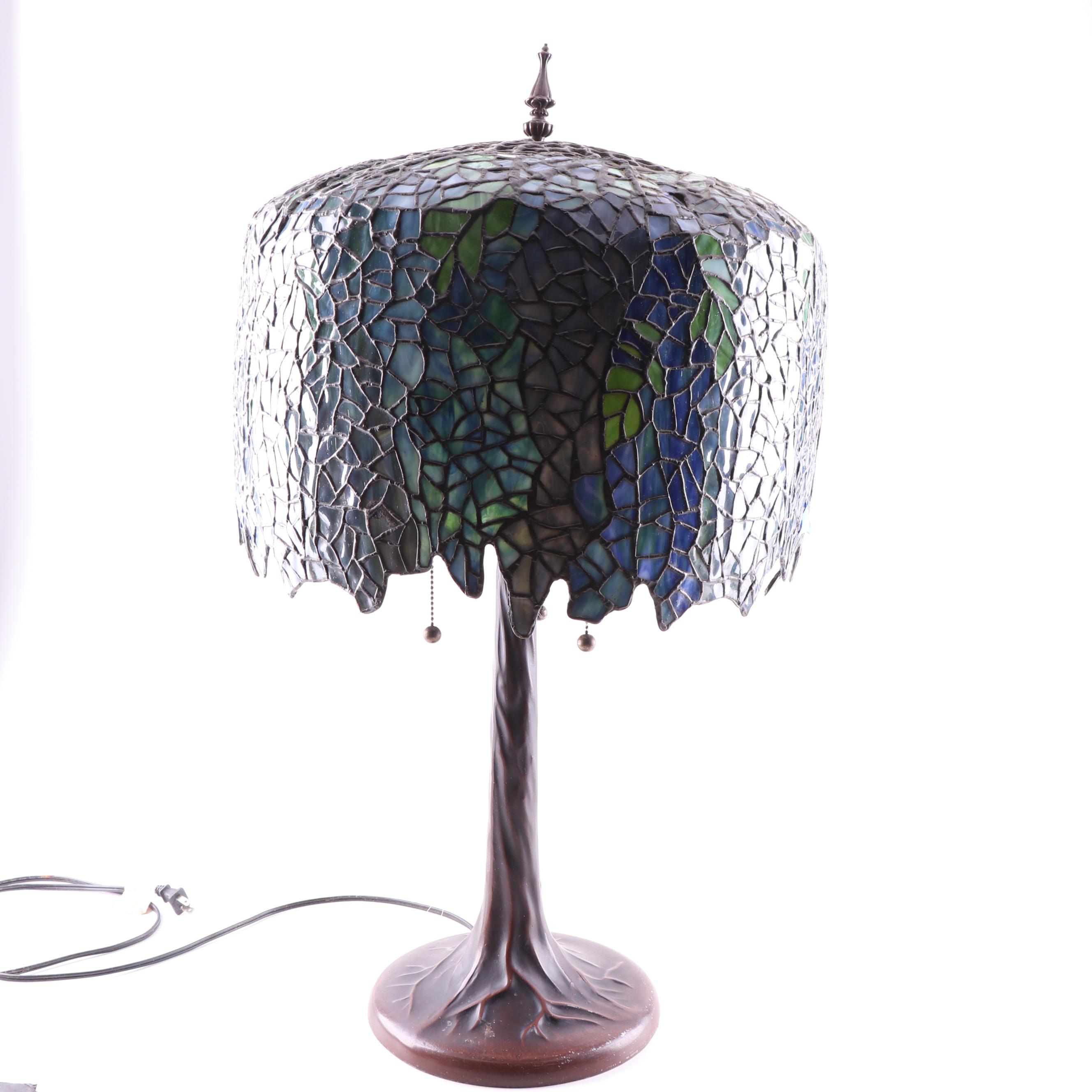 Art Nouveau Style "Wisteria" Stained Glass Lamp, Late 20th Century