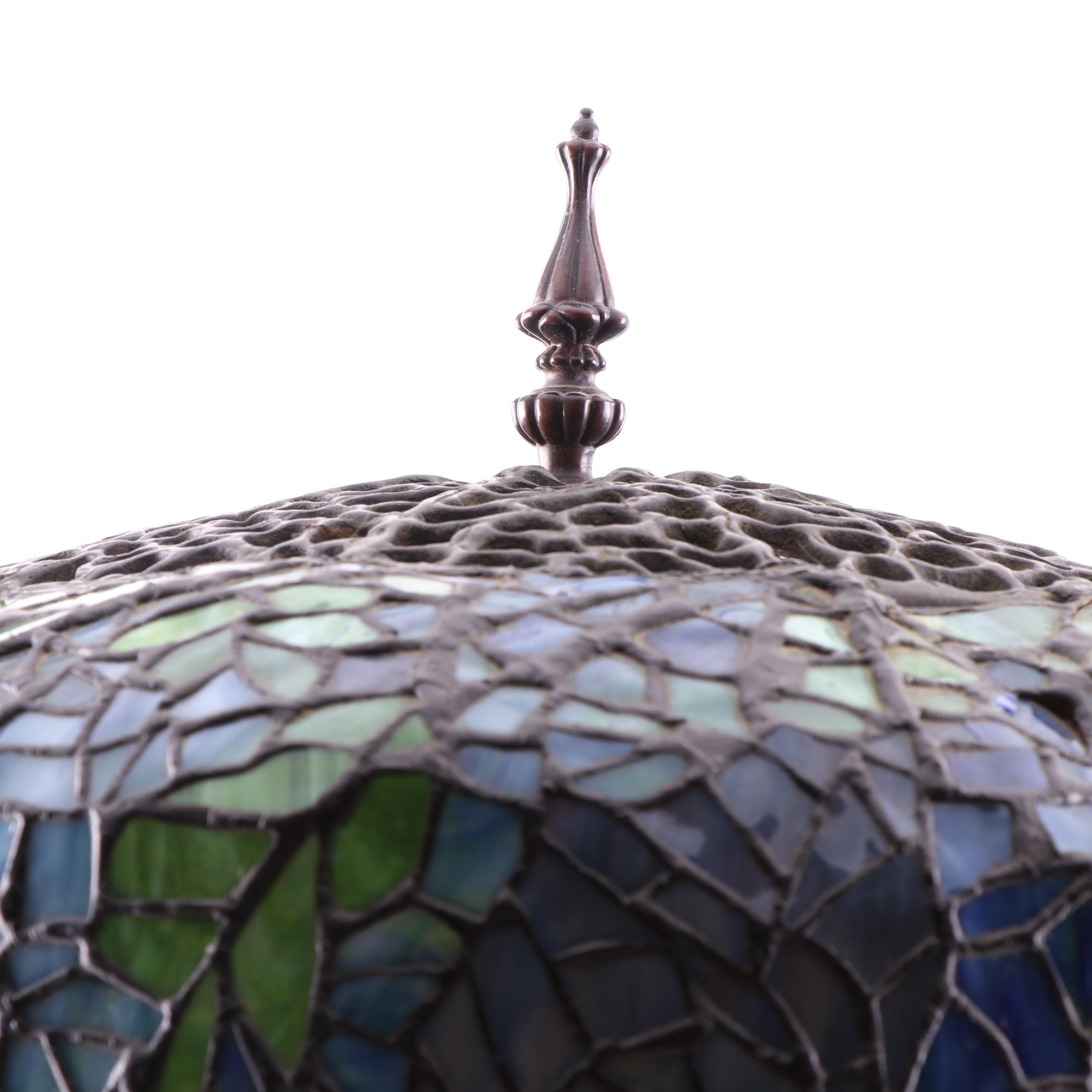 Art Nouveau Style "Wisteria" Stained Glass Lamp, Late 20th Century